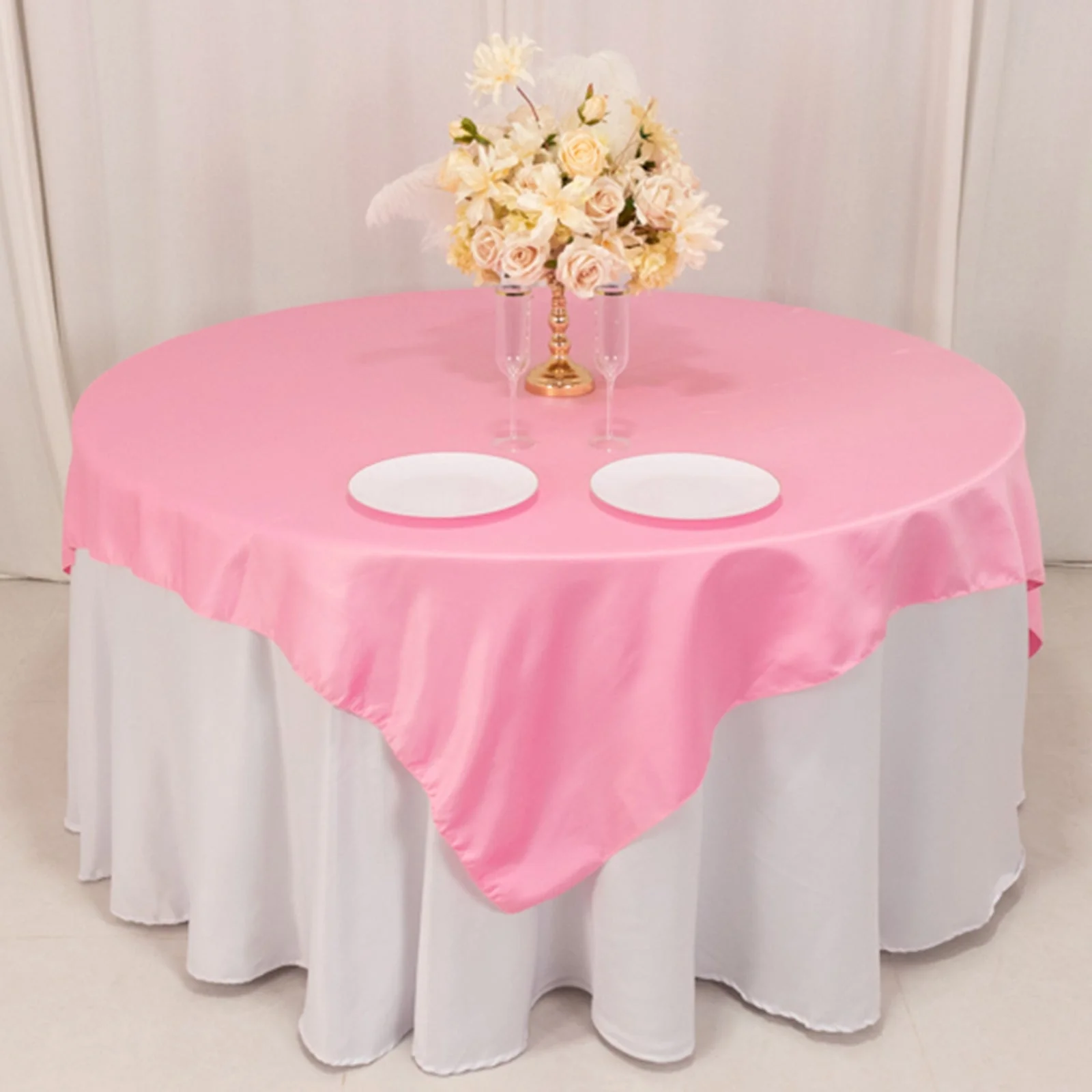 Lamour Satin Table Overlay 72"x72" Pink with Smooth Finish - Image 8
