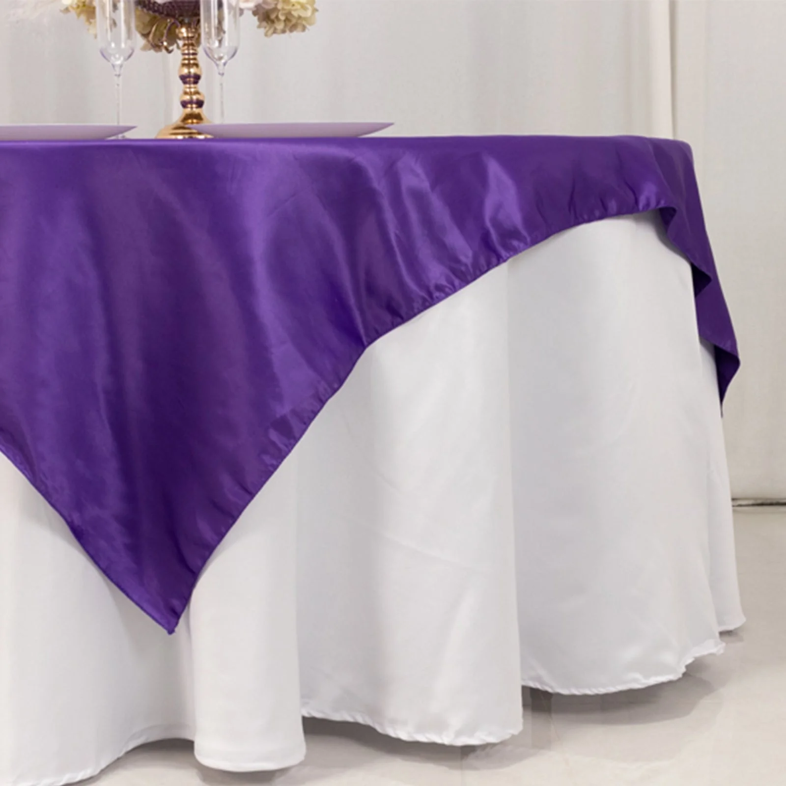 Lamour Satin Table Overlay 72"x72" Purple with Smooth Finish - Image 2