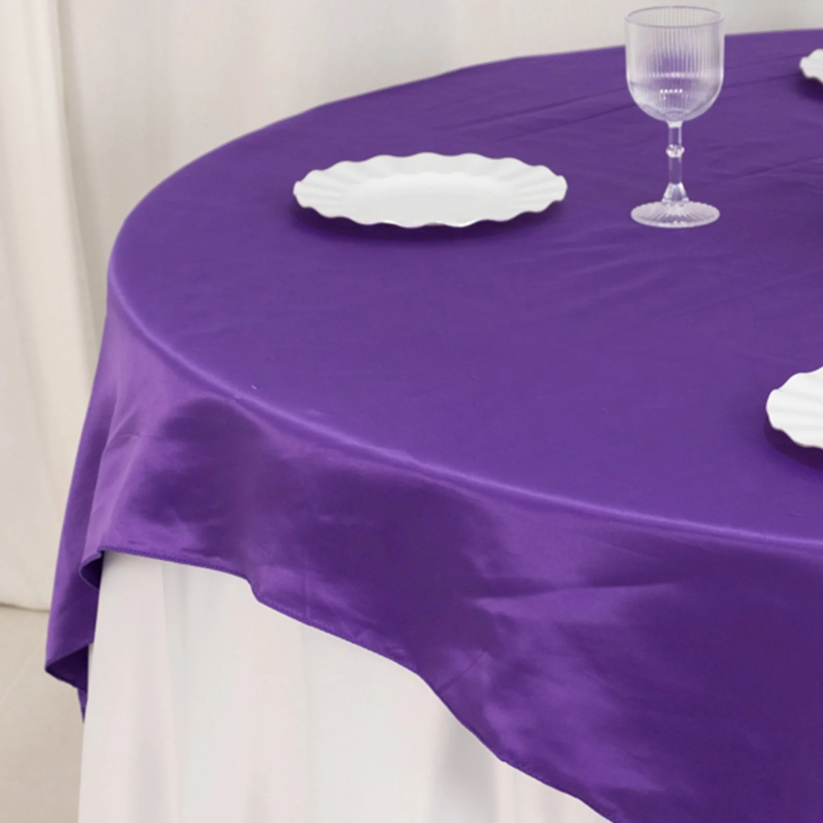 Lamour Satin Table Overlay 72"x72" Purple with Smooth Finish - Image 6