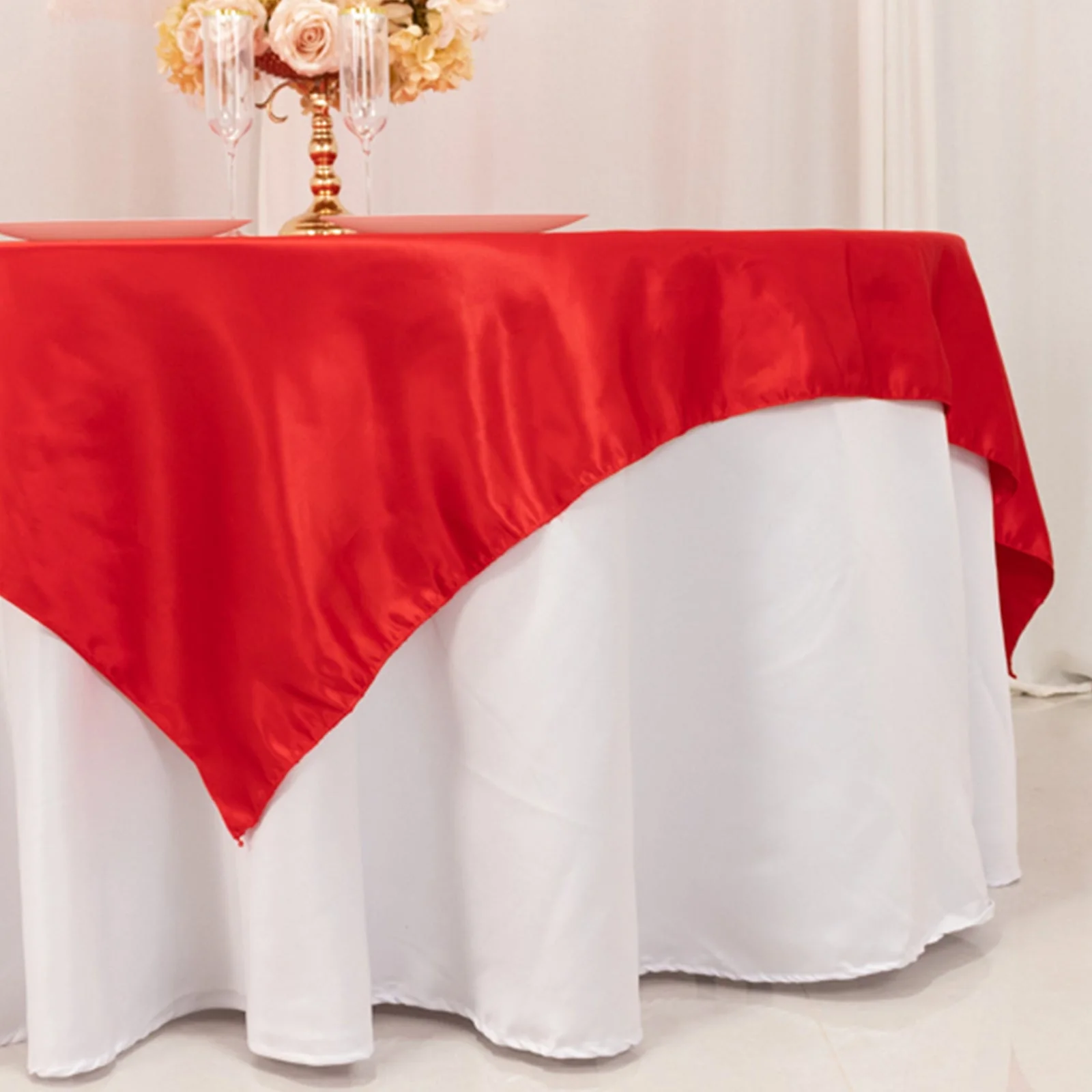 Lamour Satin Table Overlay 72"x72" Red with Smooth Finish - Image 2