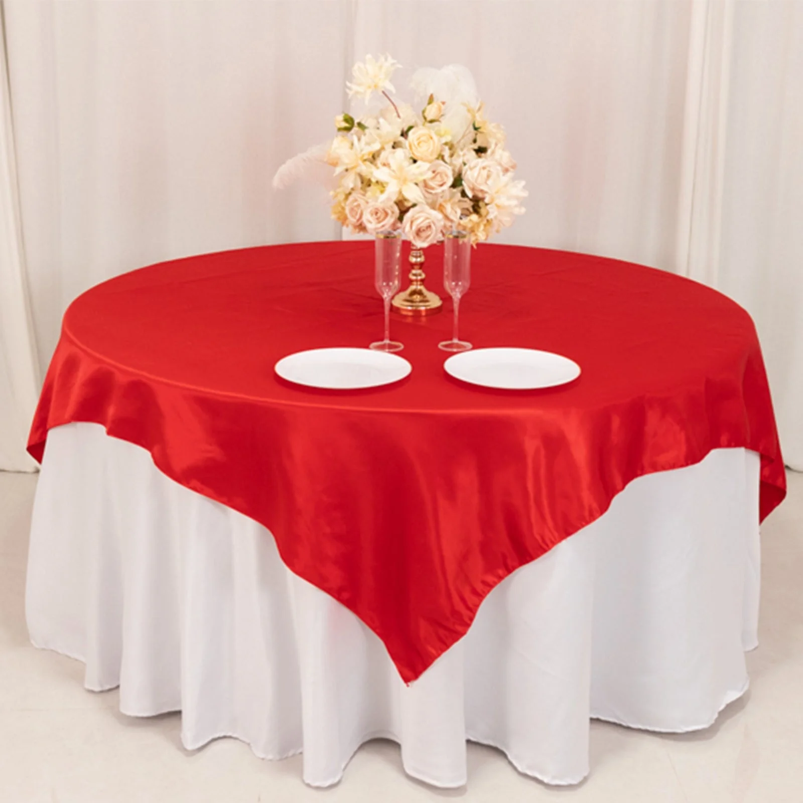 Lamour Satin Table Overlay 72"x72" Red with Smooth Finish - Image 4
