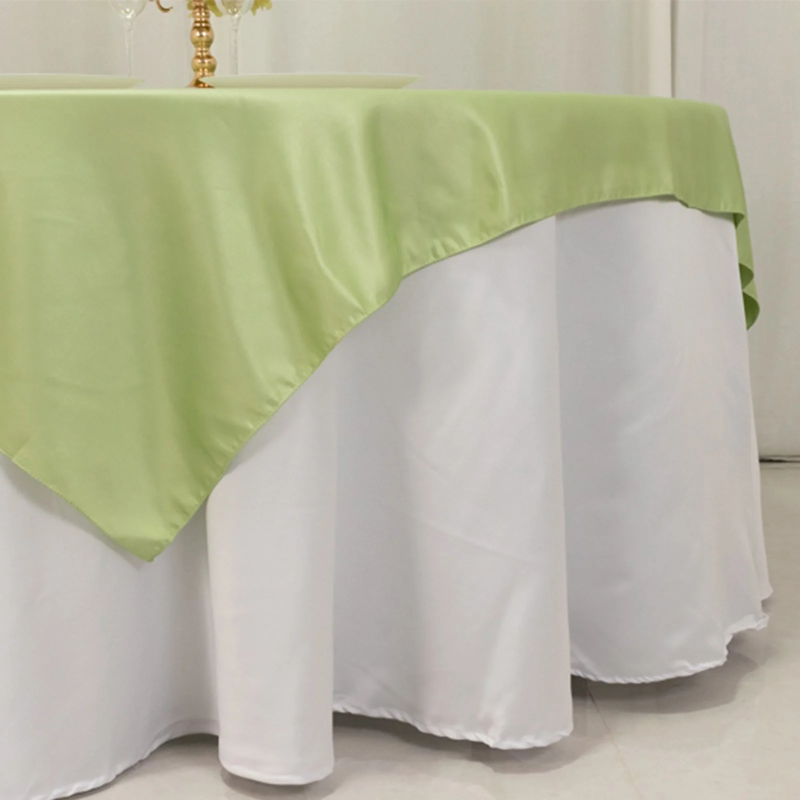 Lamour Satin Table Overlay 72"x72" Sage Green with Smooth Finish - Image 2