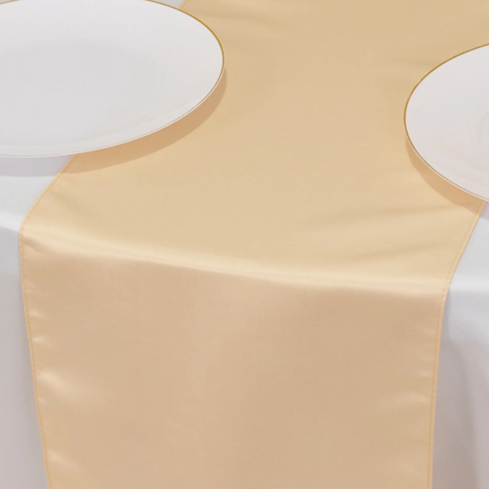 Lamour Satin Table Runner 12"x108" Beige - Lustrous Wedding Decor - Image 3