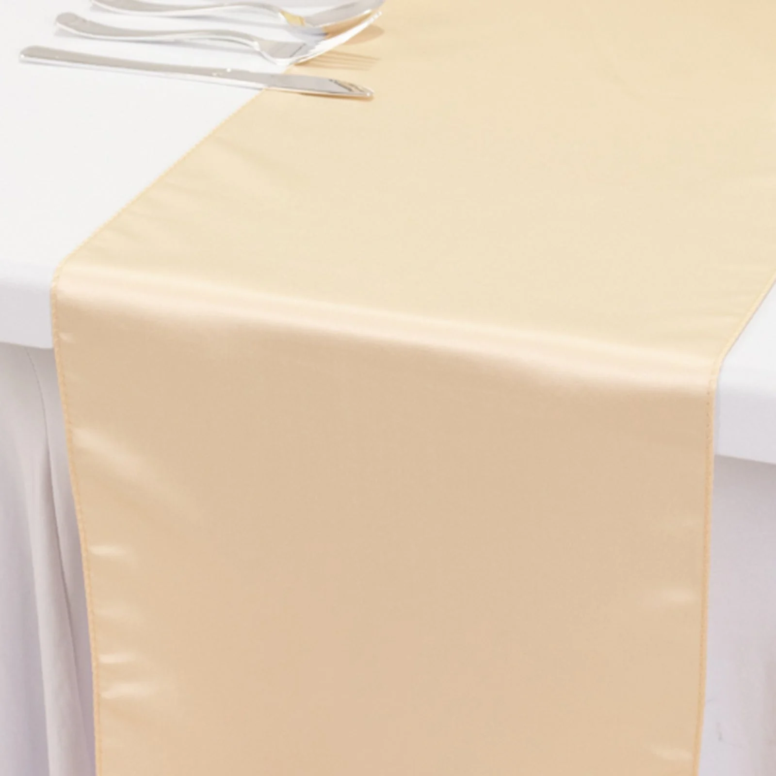 Lamour Satin Table Runner 12"x108" Beige - Lustrous Wedding Decor - Image 7
