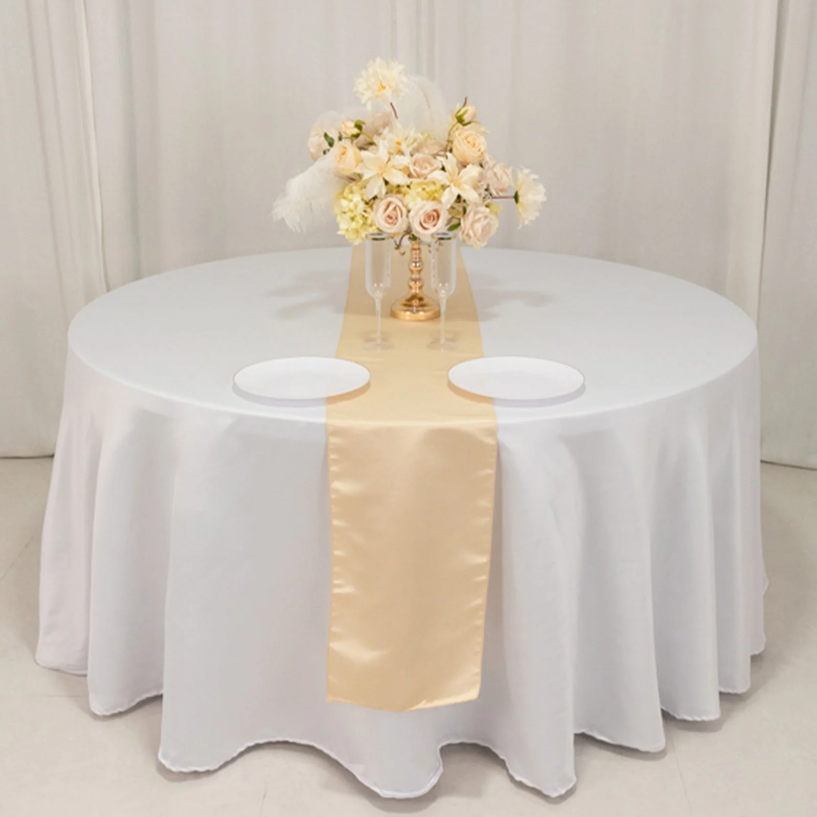 Lamour Satin Table Runner 12"x108" Beige - Lustrous Wedding Decor - Image 8