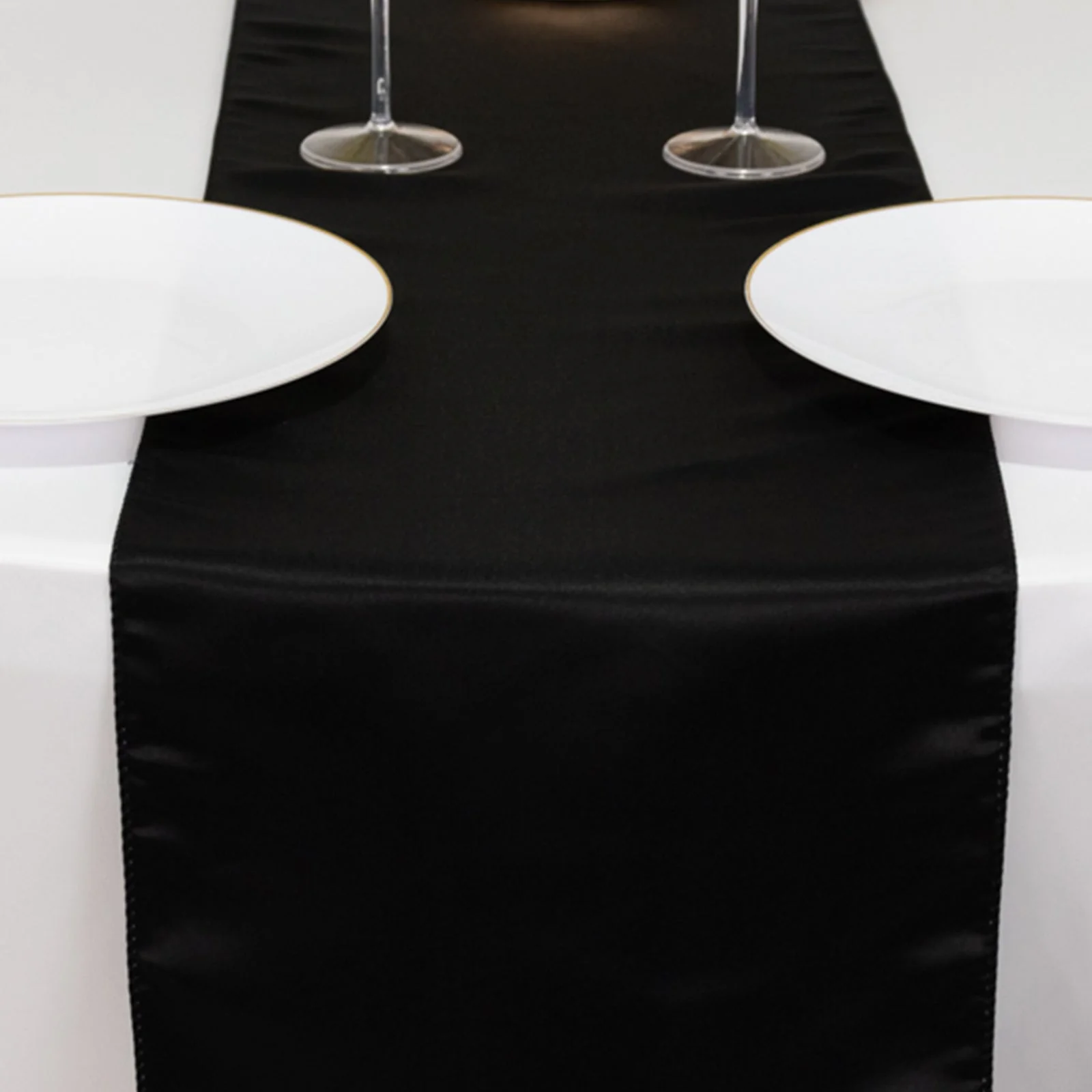 Lamour Satin Table Runner 12"x108" Black - Smooth & Lustrous Wedding Decor