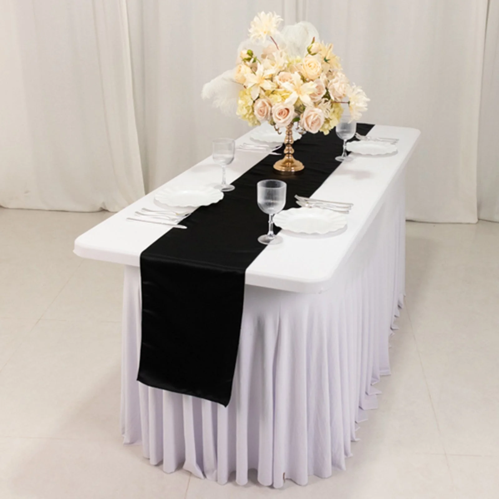 Lamour Satin Table Runner 12"x108" Black - Smooth & Lustrous Wedding Decor - Image 2