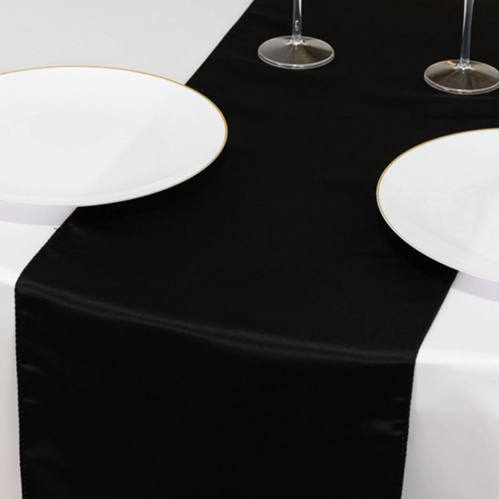 Lamour Satin Table Runner 12"x108" Black - Smooth & Lustrous Wedding Decor - Image 3