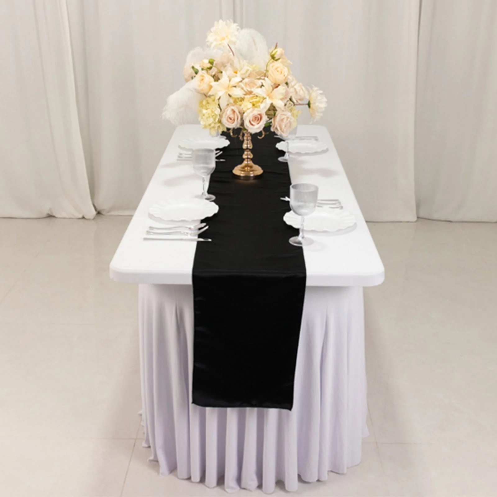 Lamour Satin Table Runner 12"x108" Black - Smooth & Lustrous Wedding Decor - Image 8