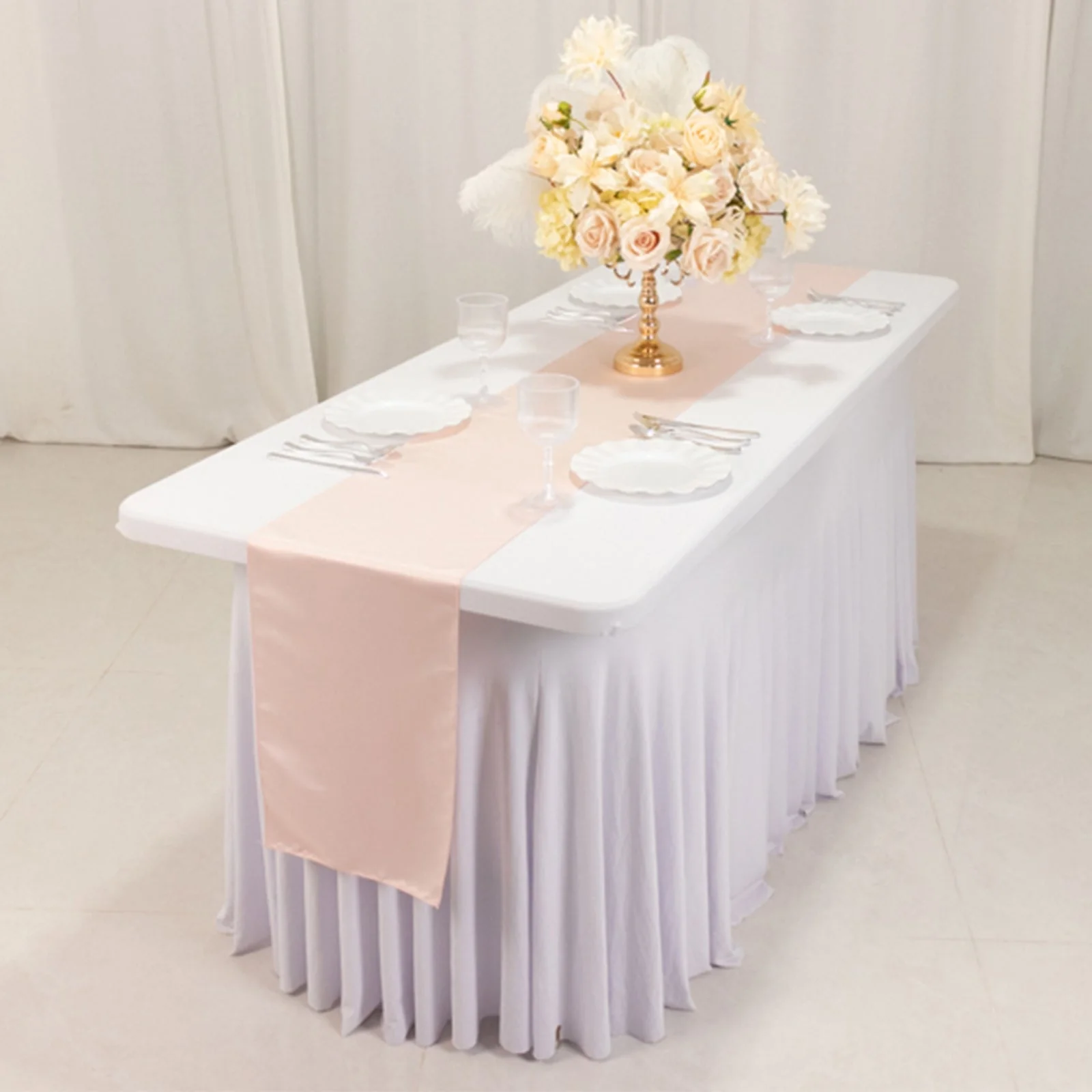 Lamour Satin Table Runner 12"x108" Blush - Lustrous Wedding Decor - Image 2