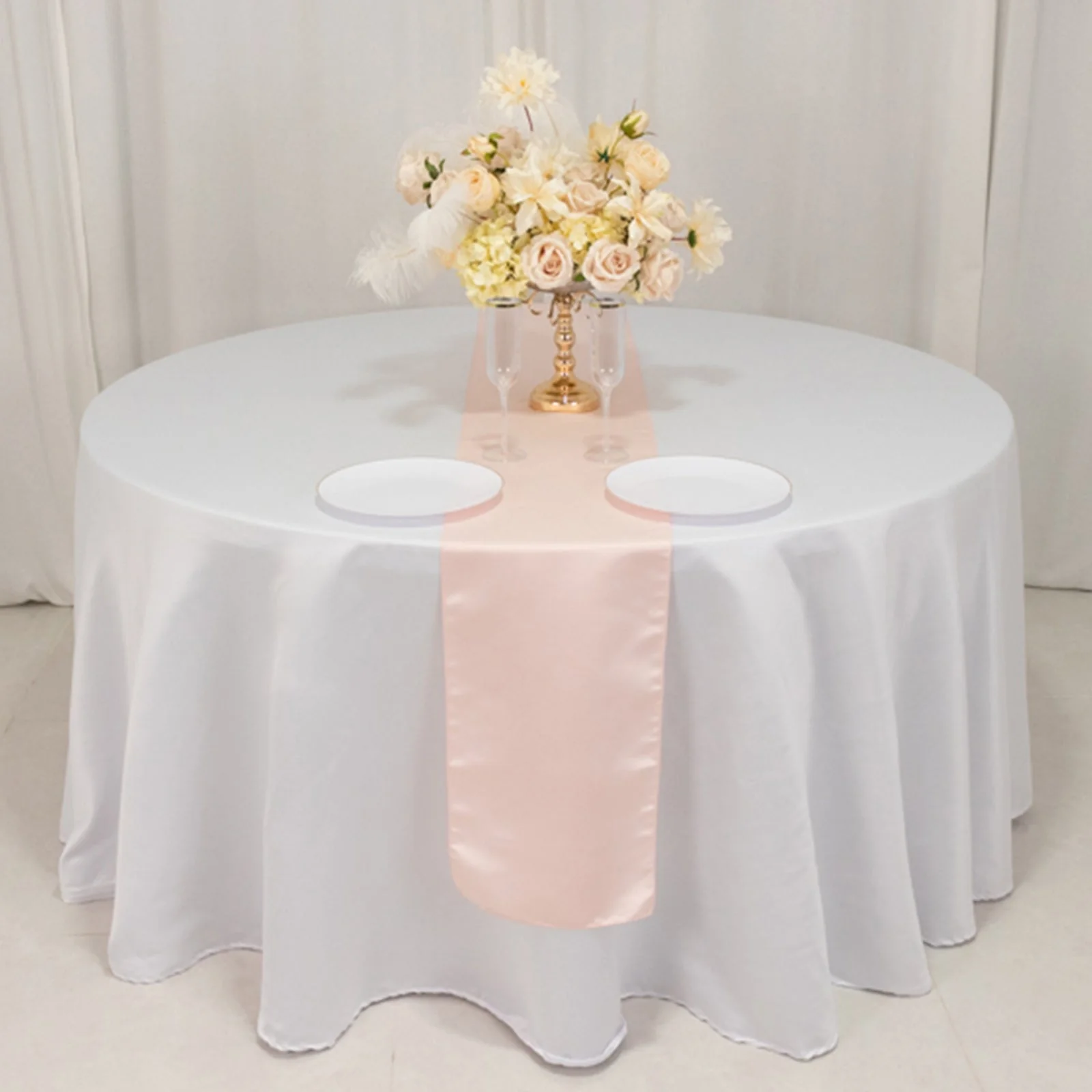 Lamour Satin Table Runner 12"x108" Blush - Lustrous Wedding Decor - Image 8