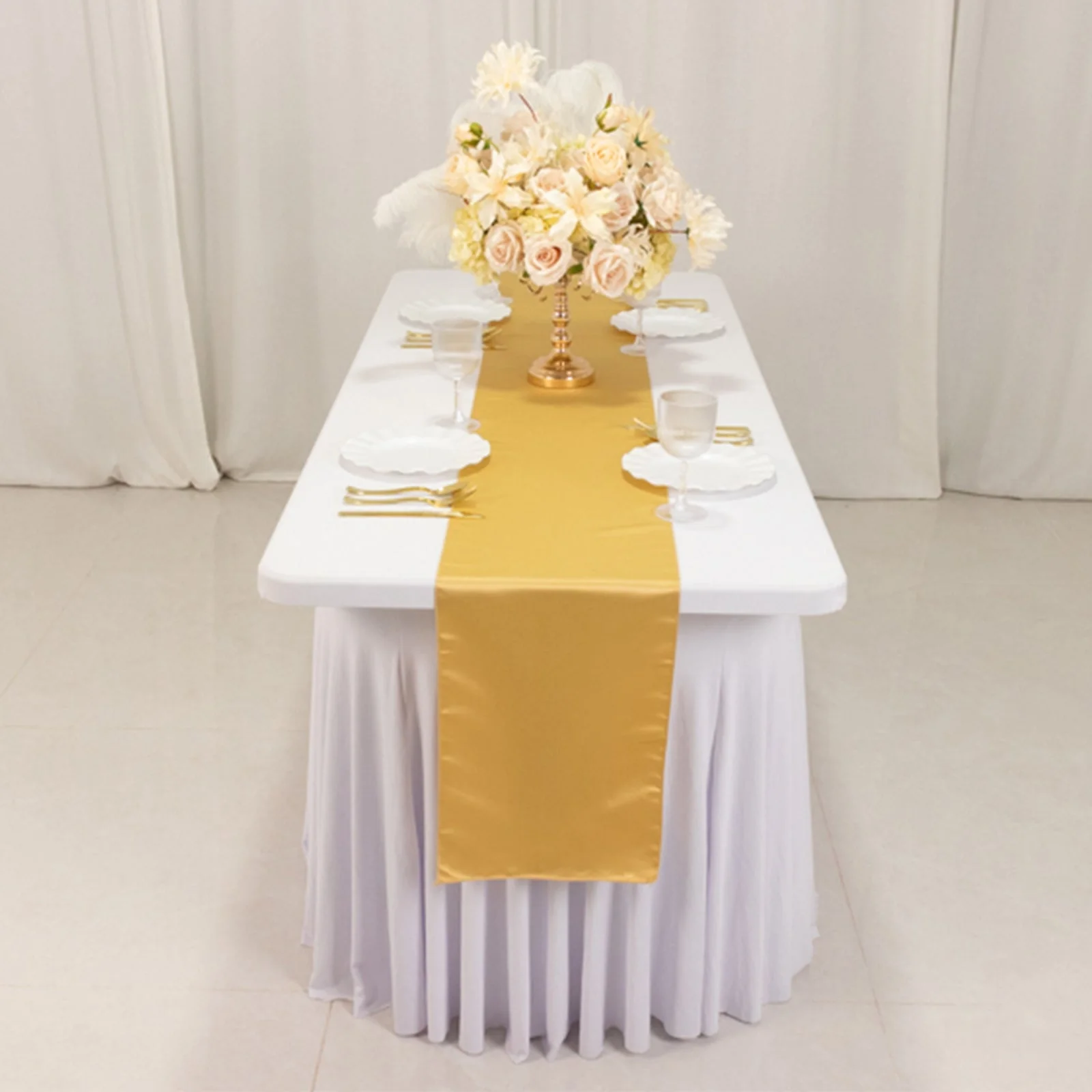 Lamour Satin Table Runner 12"x108" Champagne - Lustrous Wedding Decor - Image 5