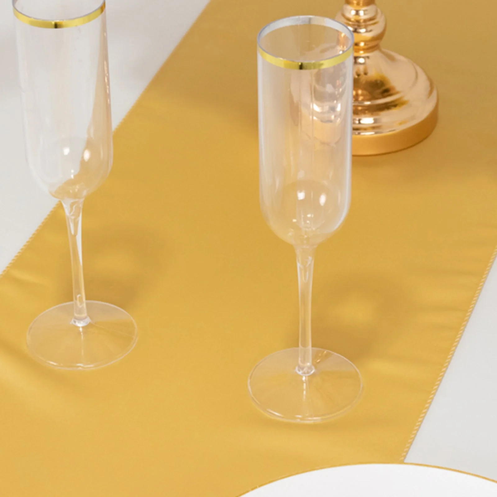Lamour Satin Table Runner 12"x108" Champagne - Lustrous Wedding Decor - Image 8