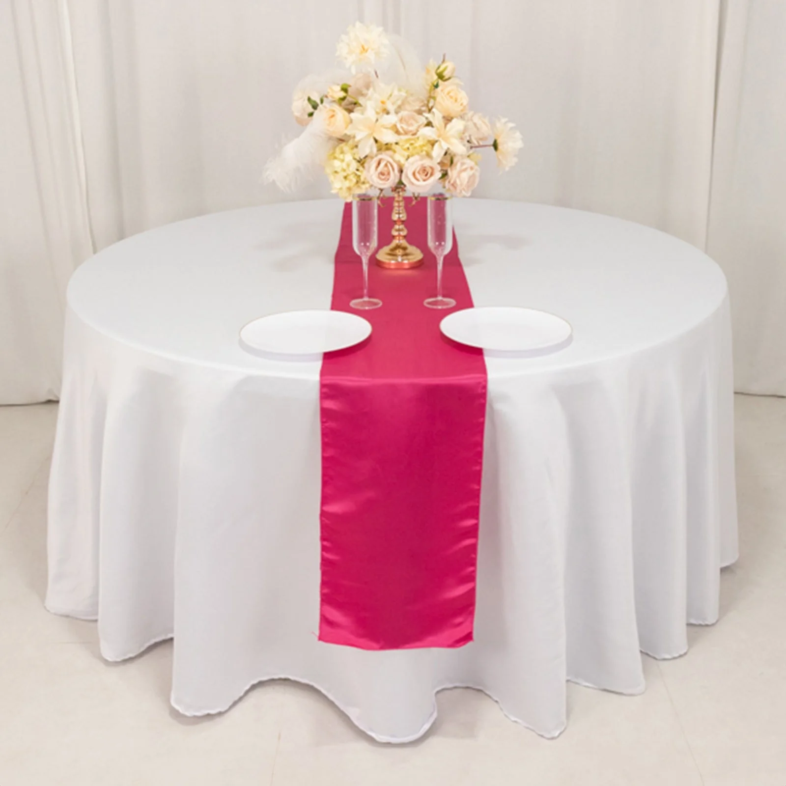 Lamour Satin Table Runner 12"x108" Fuchsia - Lustrous Wedding Decor - Image 8