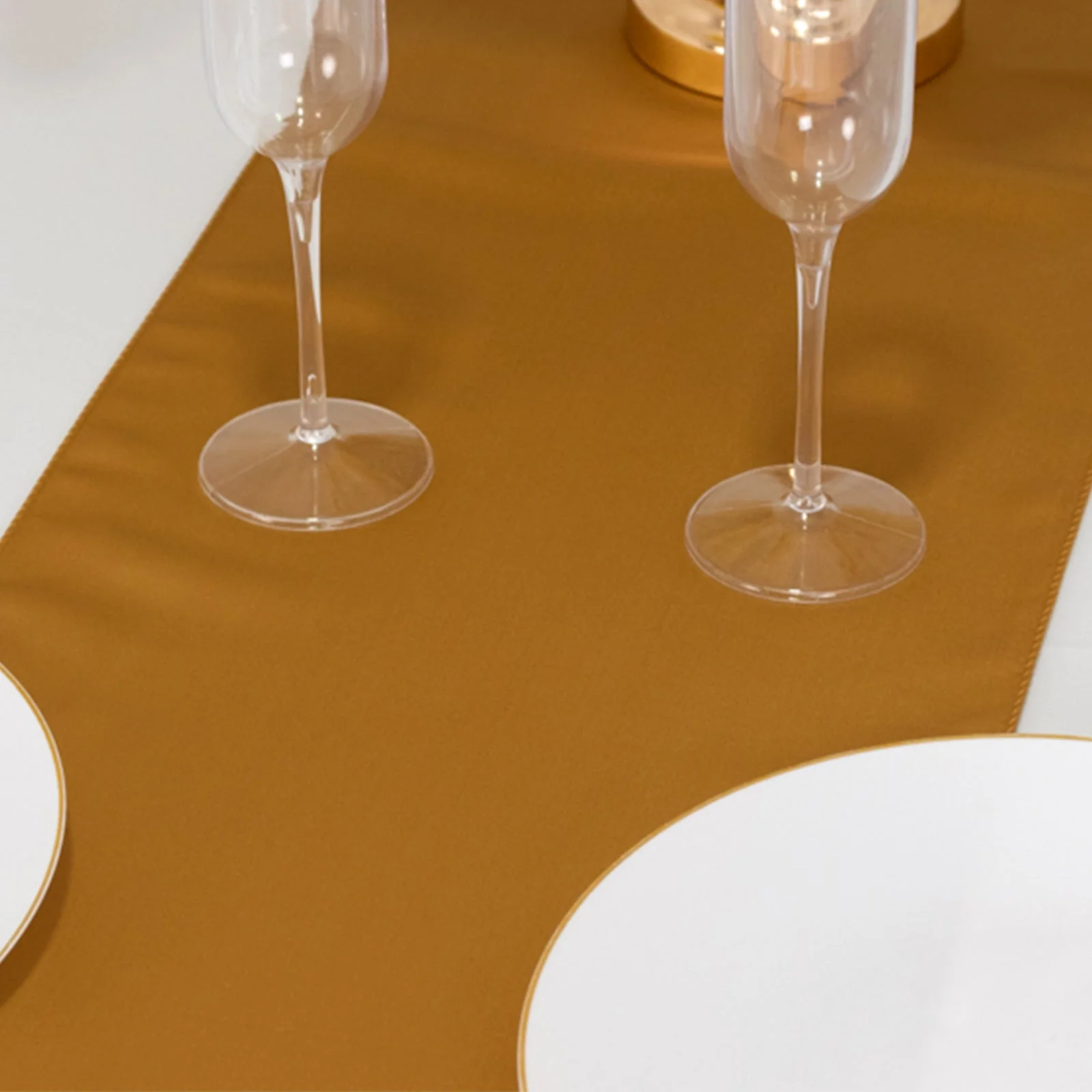 Lamour Satin Table Runner 12"x108" Gold - Smooth & Lustrous Wedding Decor - Image 6