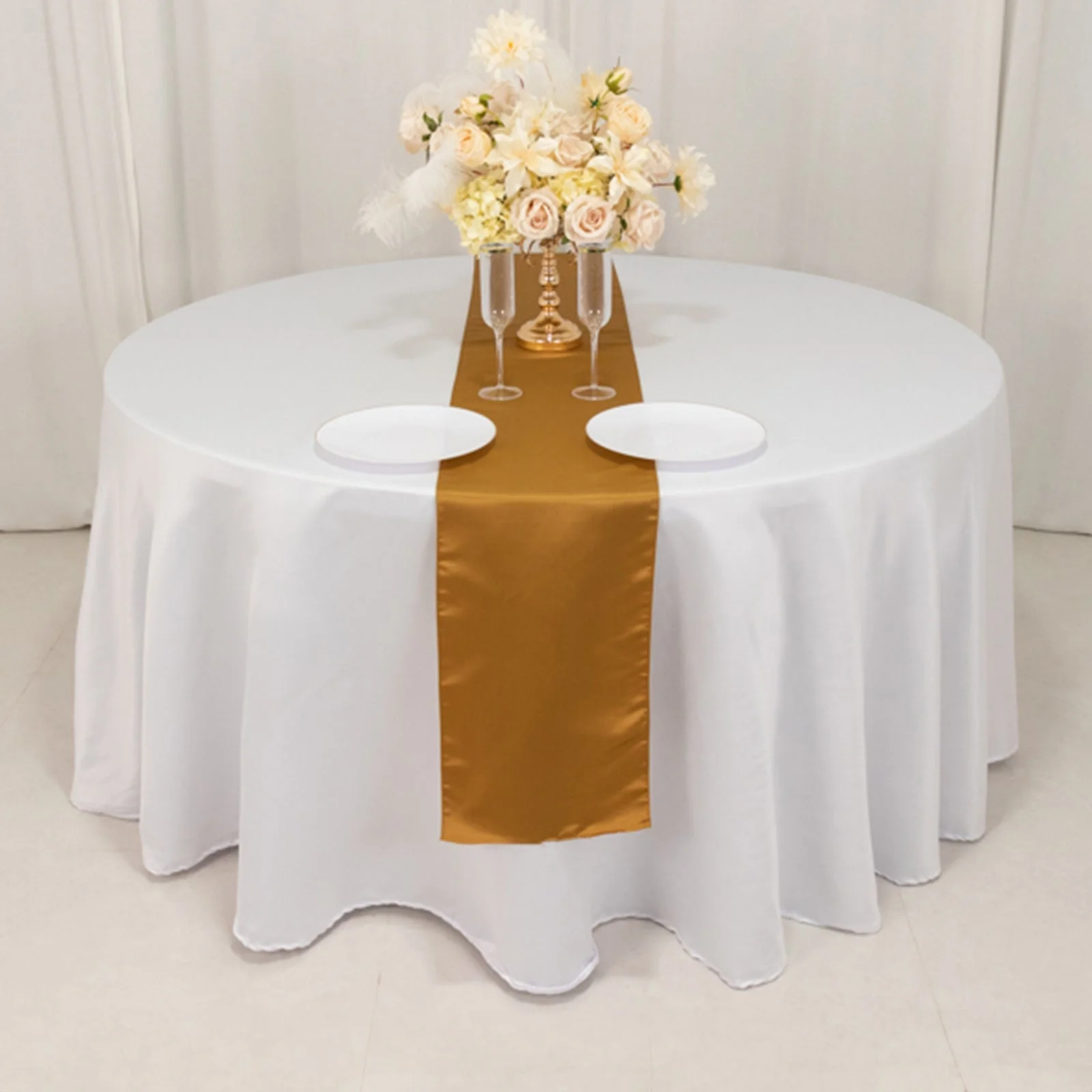 Lamour Satin Table Runner 12"x108" Gold - Smooth & Lustrous Wedding Decor - Image 9