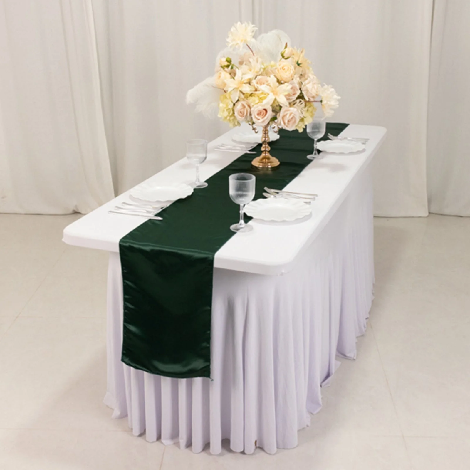 Lamour Satin Table Runner 12"x108" Hunter Emerald Green - Lustrous Wedding Decor - Image 2