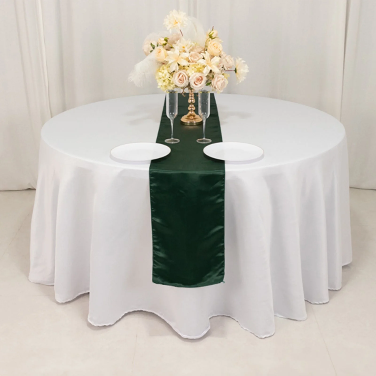 Lamour Satin Table Runner 12"x108" Hunter Emerald Green - Lustrous Wedding Decor - Image 8