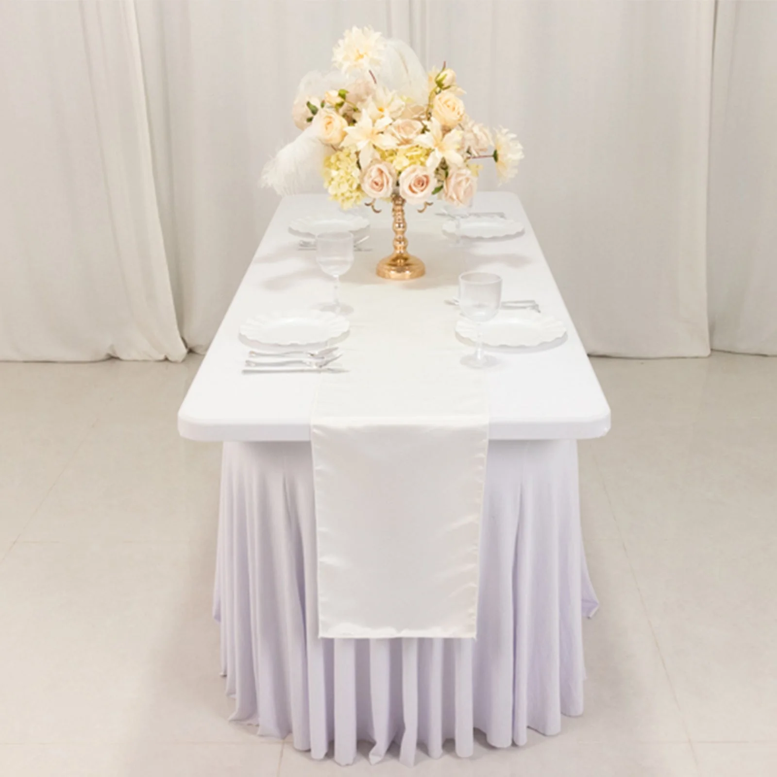 Lamour Satin Table Runner 12"x108" Ivory - Lustrous Wedding Decor - Image 10