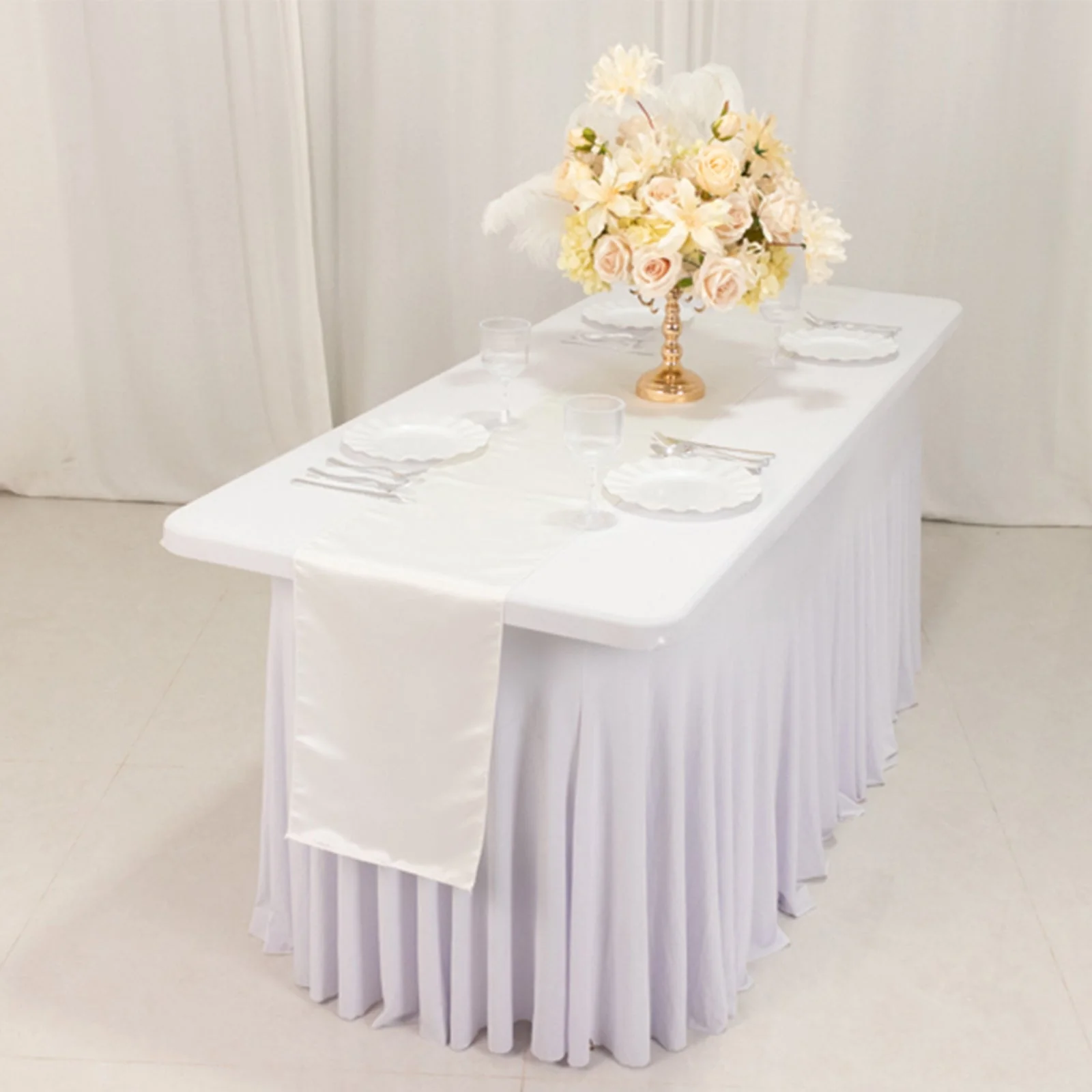 Lamour Satin Table Runner 12"x108" Ivory - Lustrous Wedding Decor - Image 2