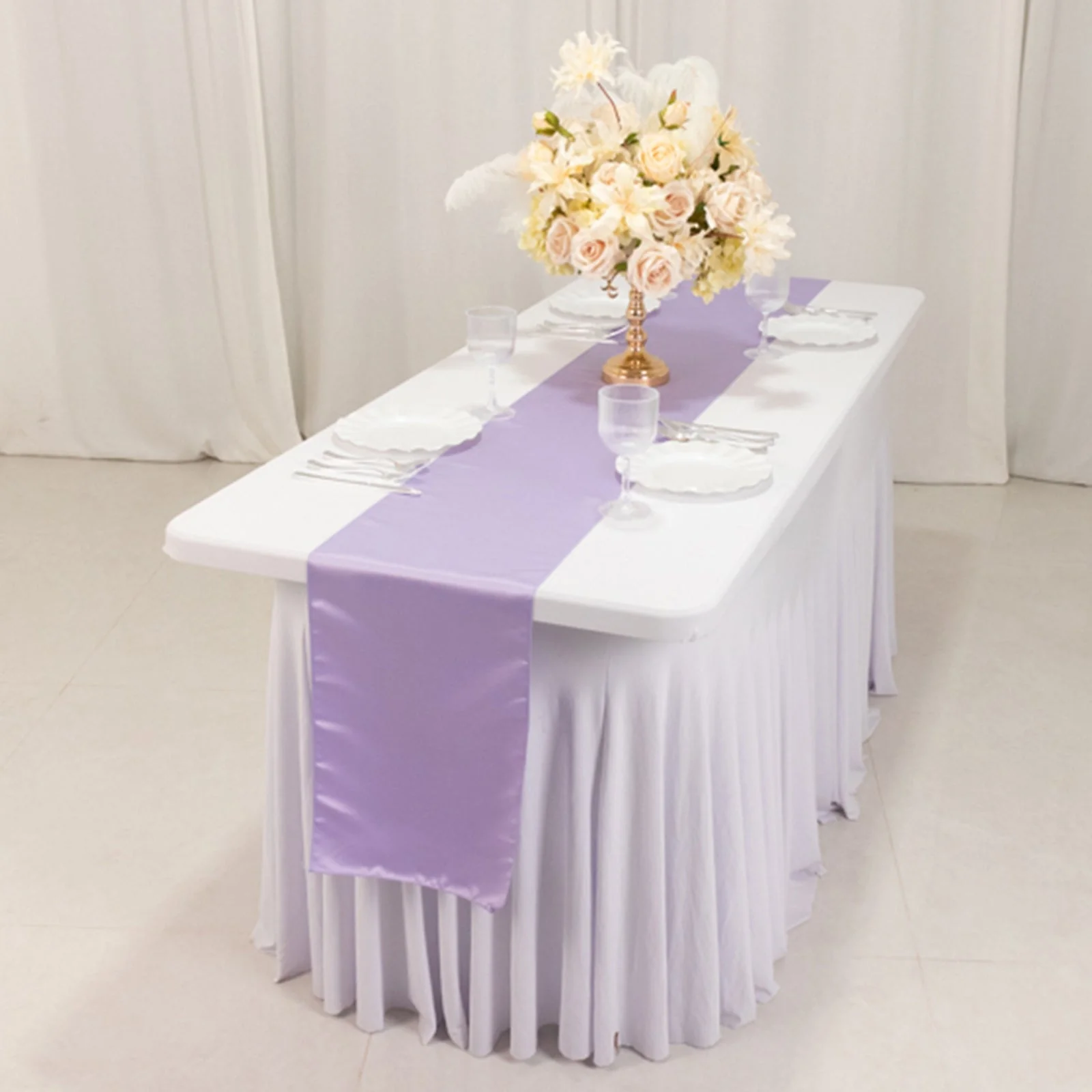 Lamour Satin Table Runner 12"x108" Lavender Lilac - Lustrous Wedding Decor - Image 2