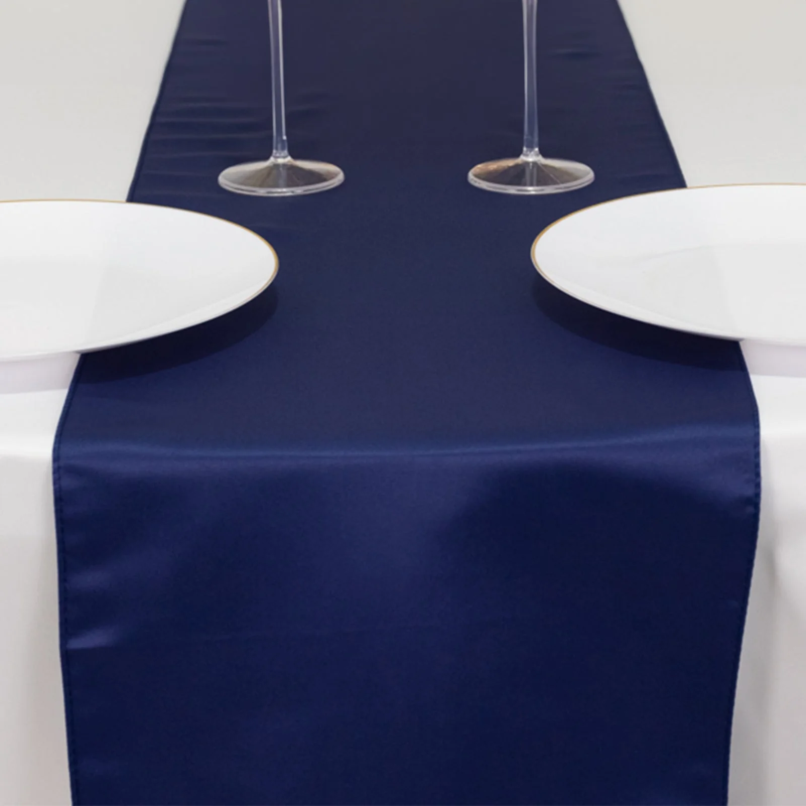 Lamour Satin Table Runner 12"x108" Navy Blue - Lustrous Wedding Decor