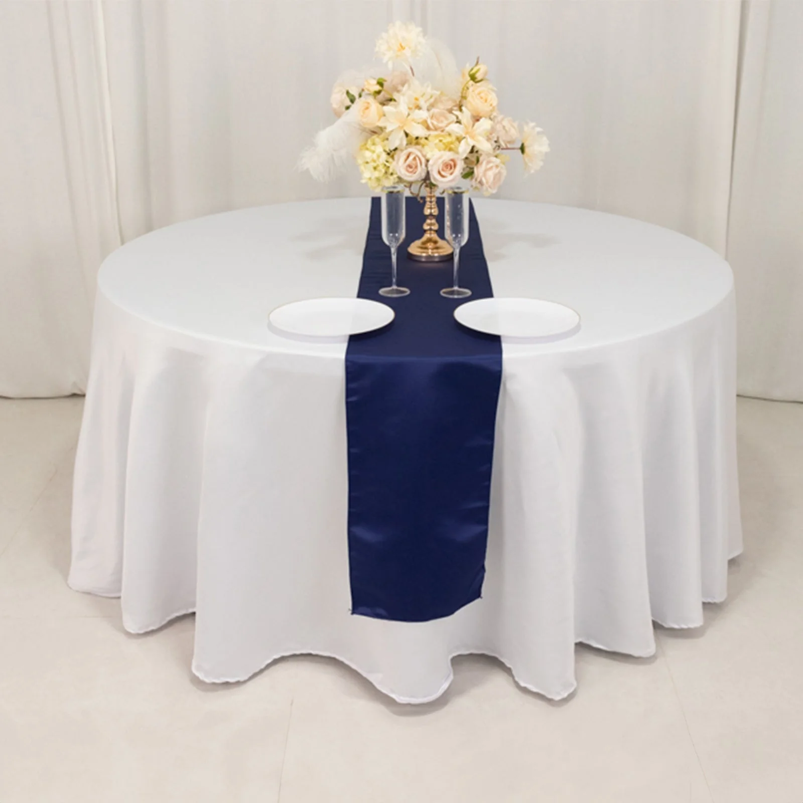 Lamour Satin Table Runner 12"x108" Navy Blue - Lustrous Wedding Decor - Image 8