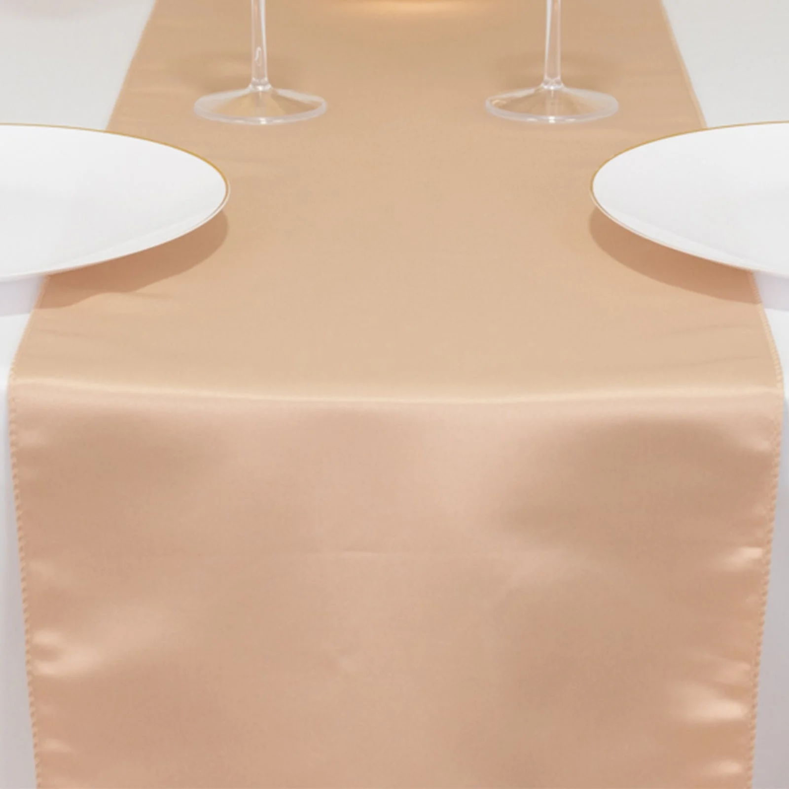 Lamour Satin Table Runner 12"x108" Nude - Lustrous Wedding Decor