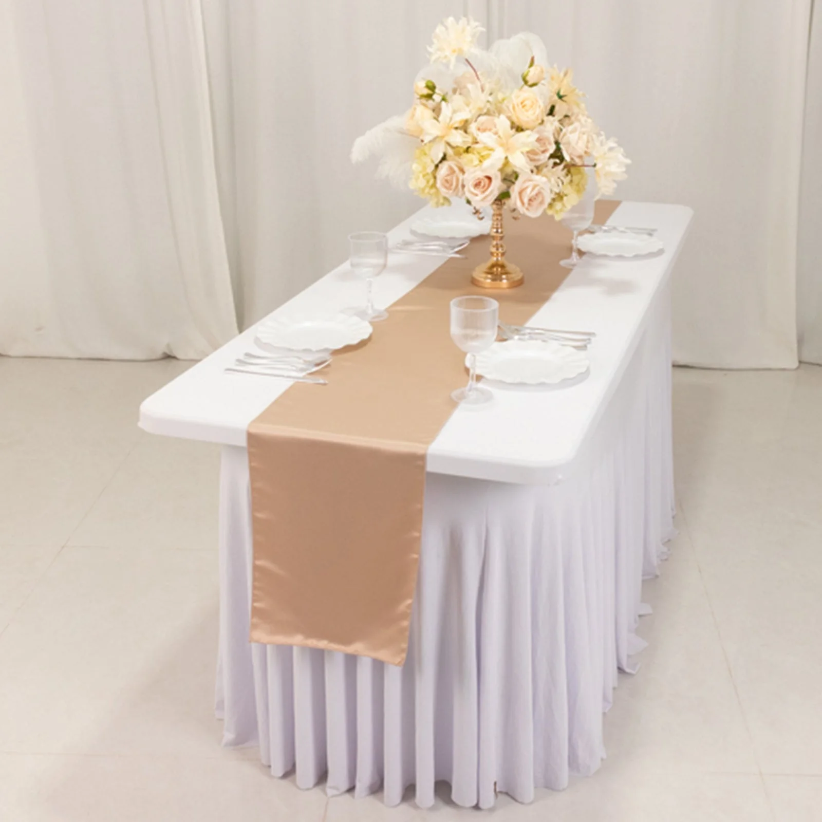 Lamour Satin Table Runner 12"x108" Nude - Lustrous Wedding Decor - Image 2