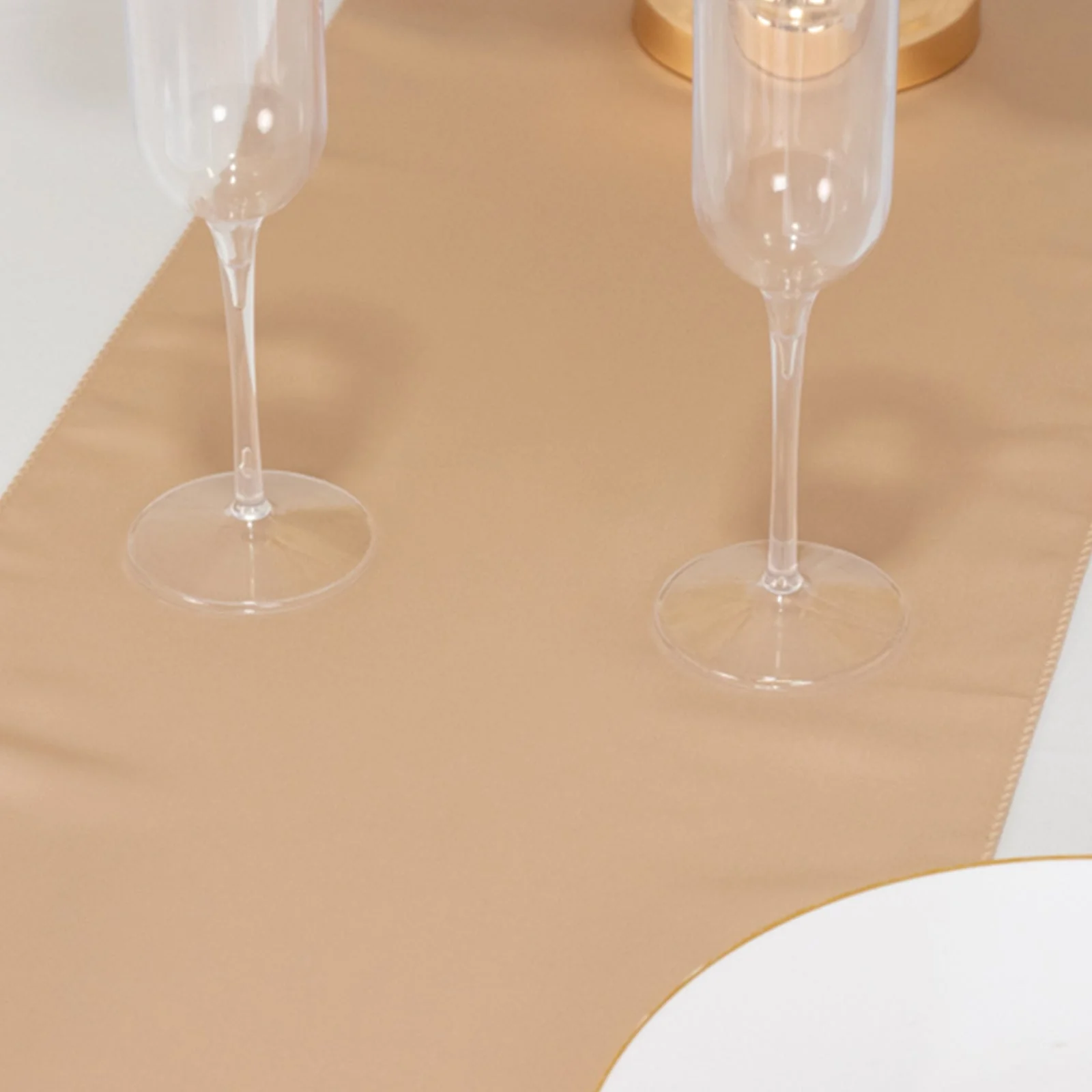 Lamour Satin Table Runner 12"x108" Nude - Lustrous Wedding Decor - Image 7