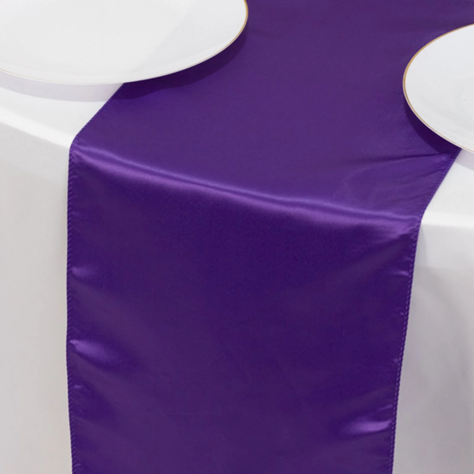 Lamour Satin Table Runner 12"x108" Purple - Lustrous Wedding Decor - Image 3