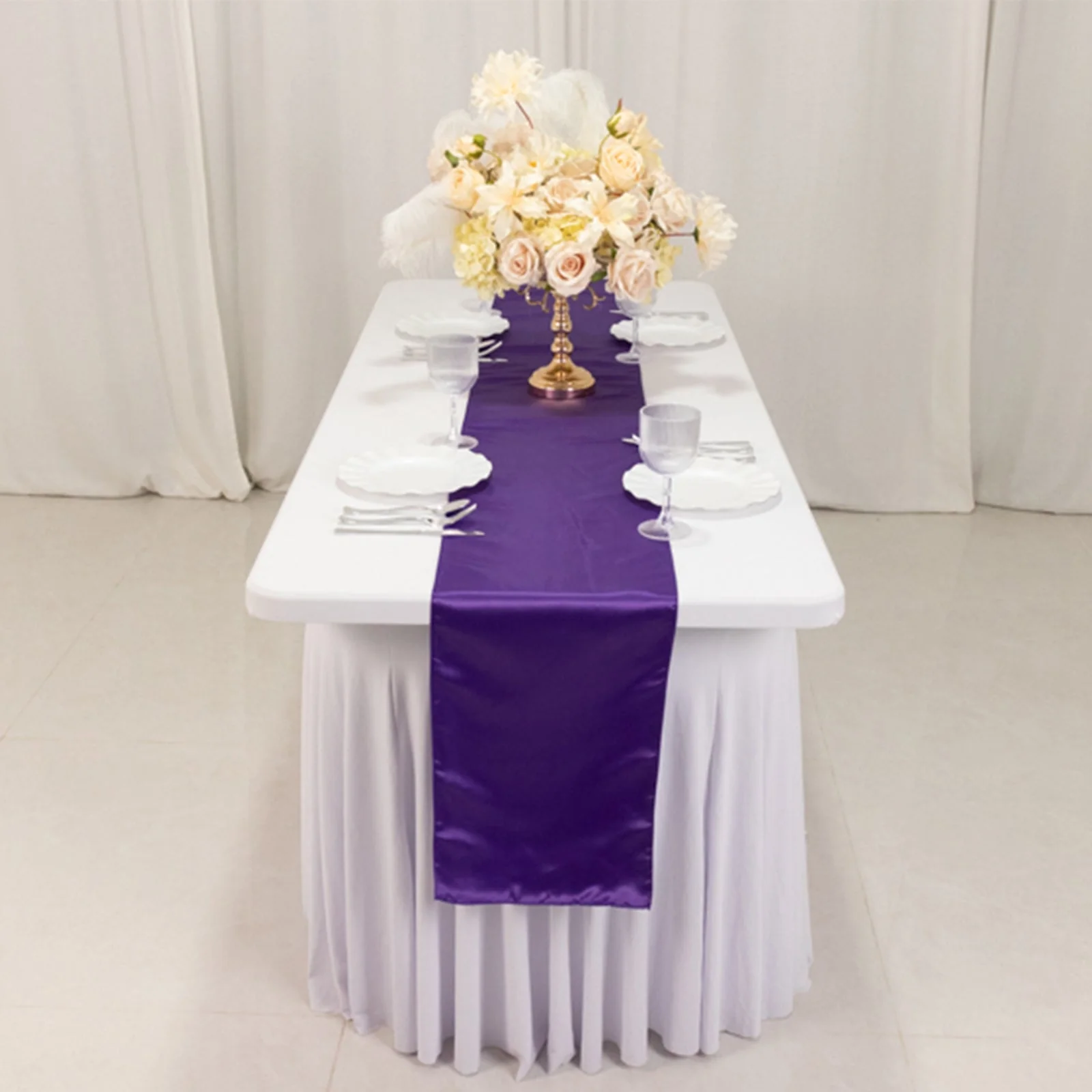 Lamour Satin Table Runner 12"x108" Purple - Lustrous Wedding Decor - Image 8