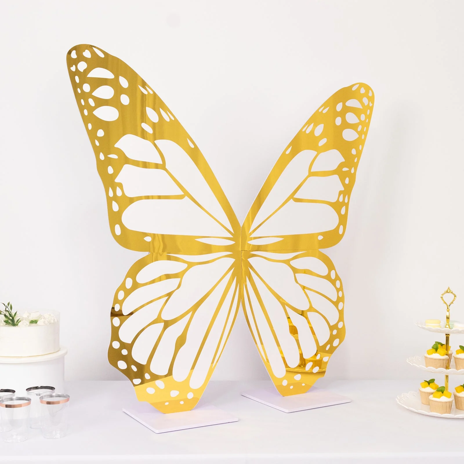 Large Butterfly Party Props Decor, 3ft White and Gold Butterfly Foamboard Stand - Image 4