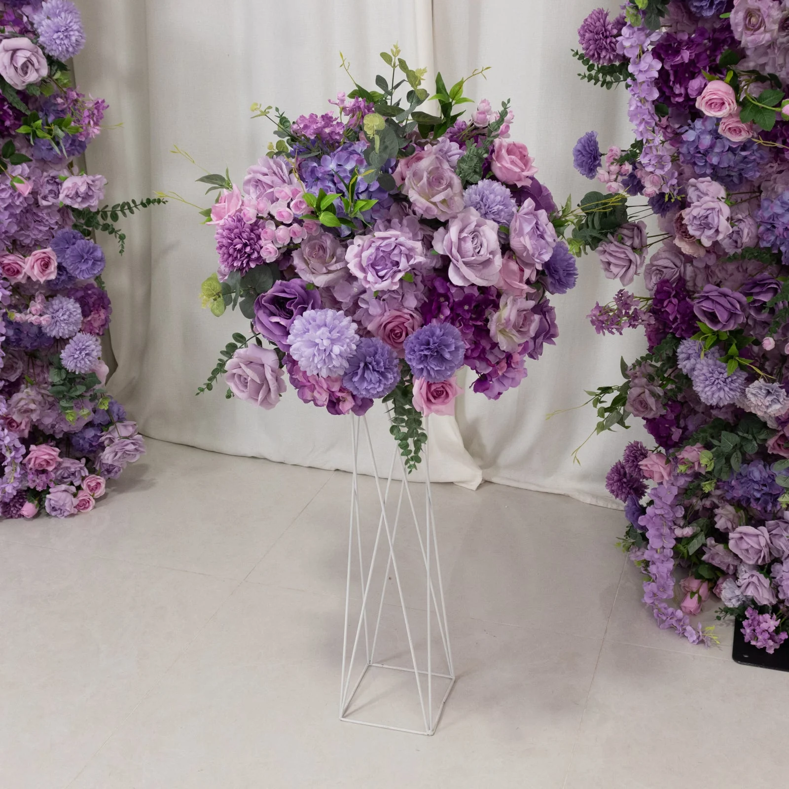 Pre-Arranged Silk Floral Centerpiece in Lavender Lilac, 22" Artificial Rose, Hydrangea & Chrysanthemum Flower Ball Bouquet for Event, Wedding - Image 2