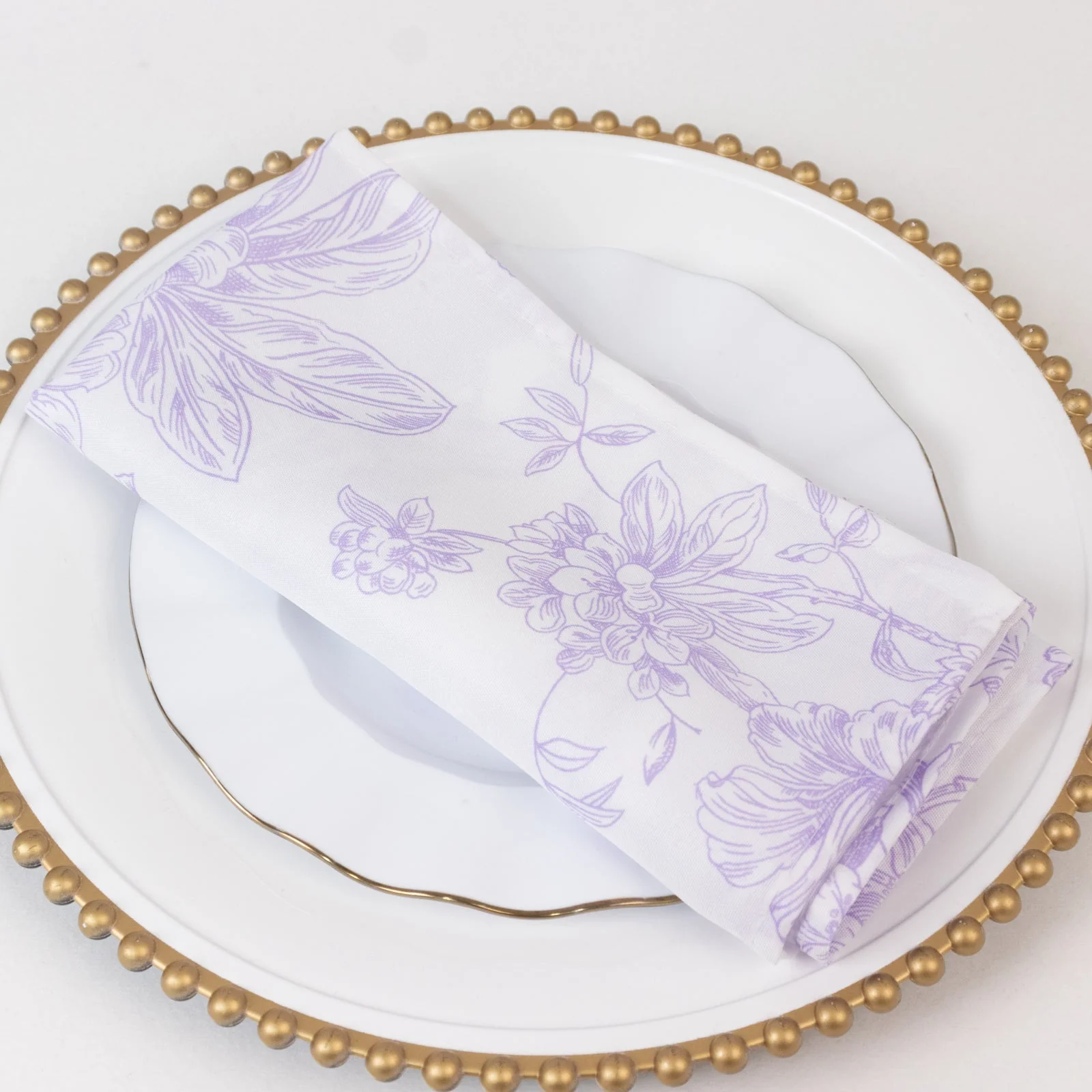 5 Pack Polyester Dinner Napkins 20"x20" White with Lavender Lilac French Toile Pattern - Chic Floral Cloth Napkins - Image 2