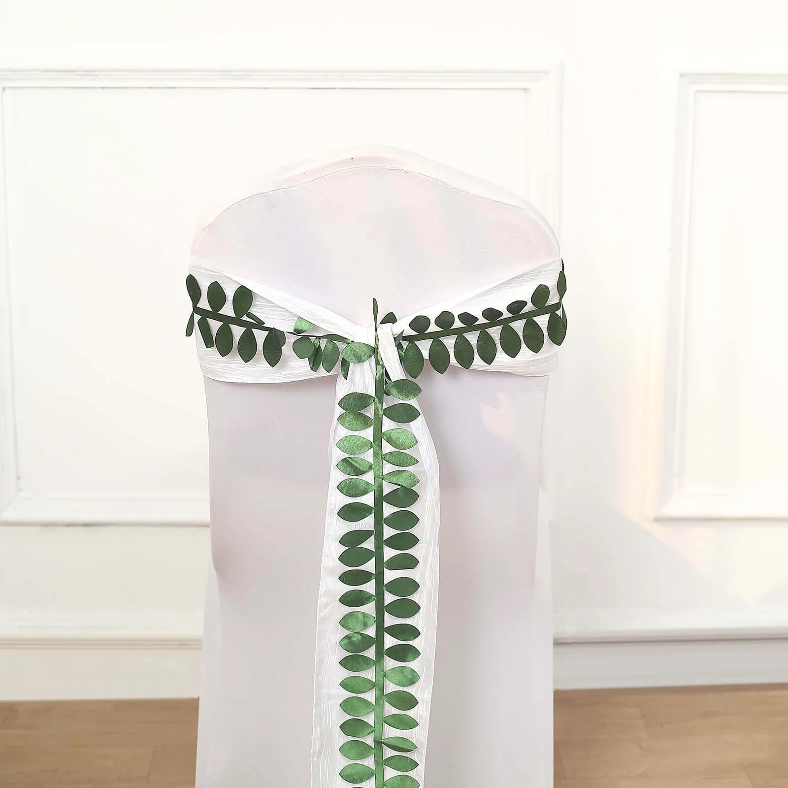 Leaf Petal Taffeta Ribbon Sash Green 50ft 4" - Artificial DIY Fabric Garland - Image 2