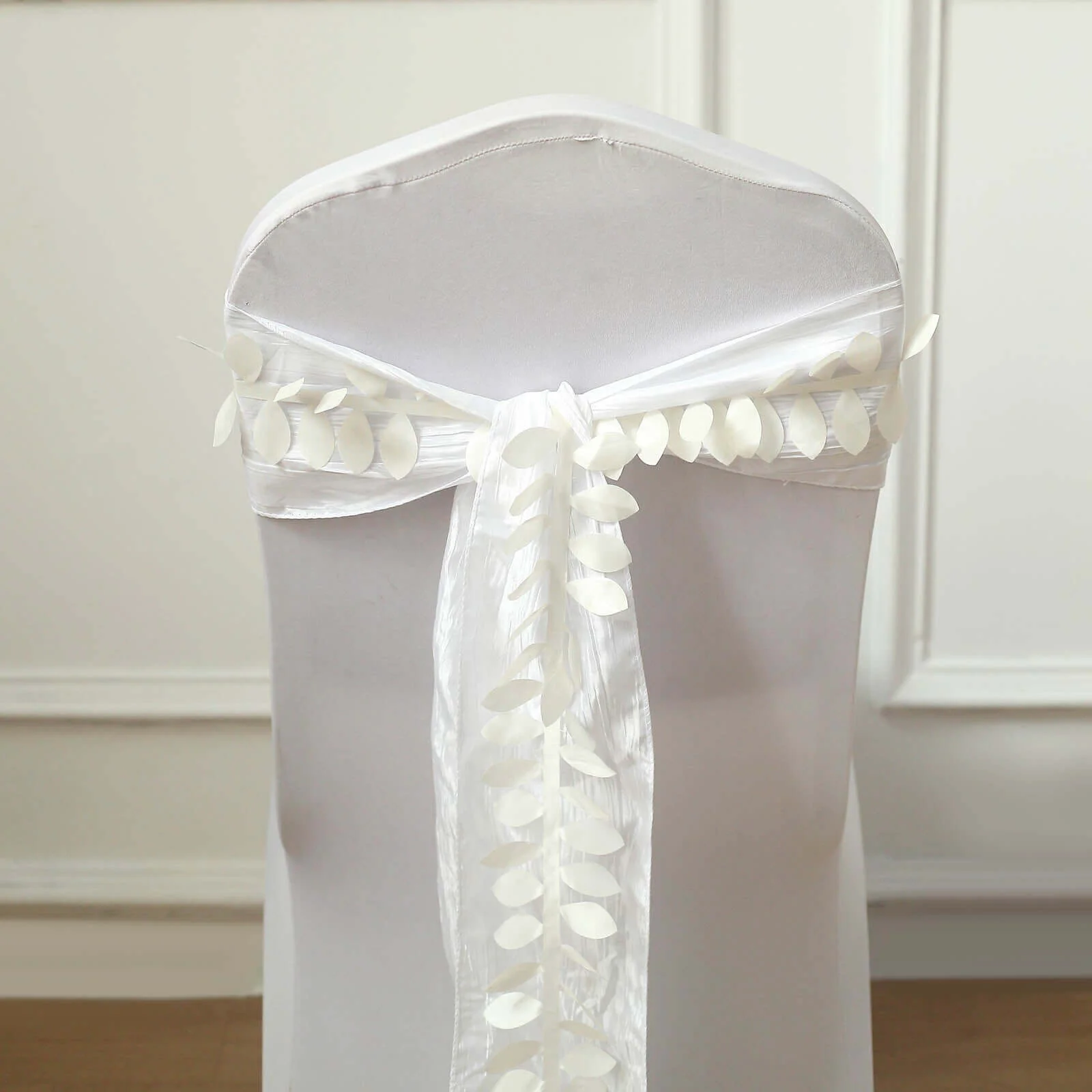 Leaf Petal Taffeta Ribbon Sash Ivory 50ft 4" - Artificial DIY Fabric Garland - Image 4