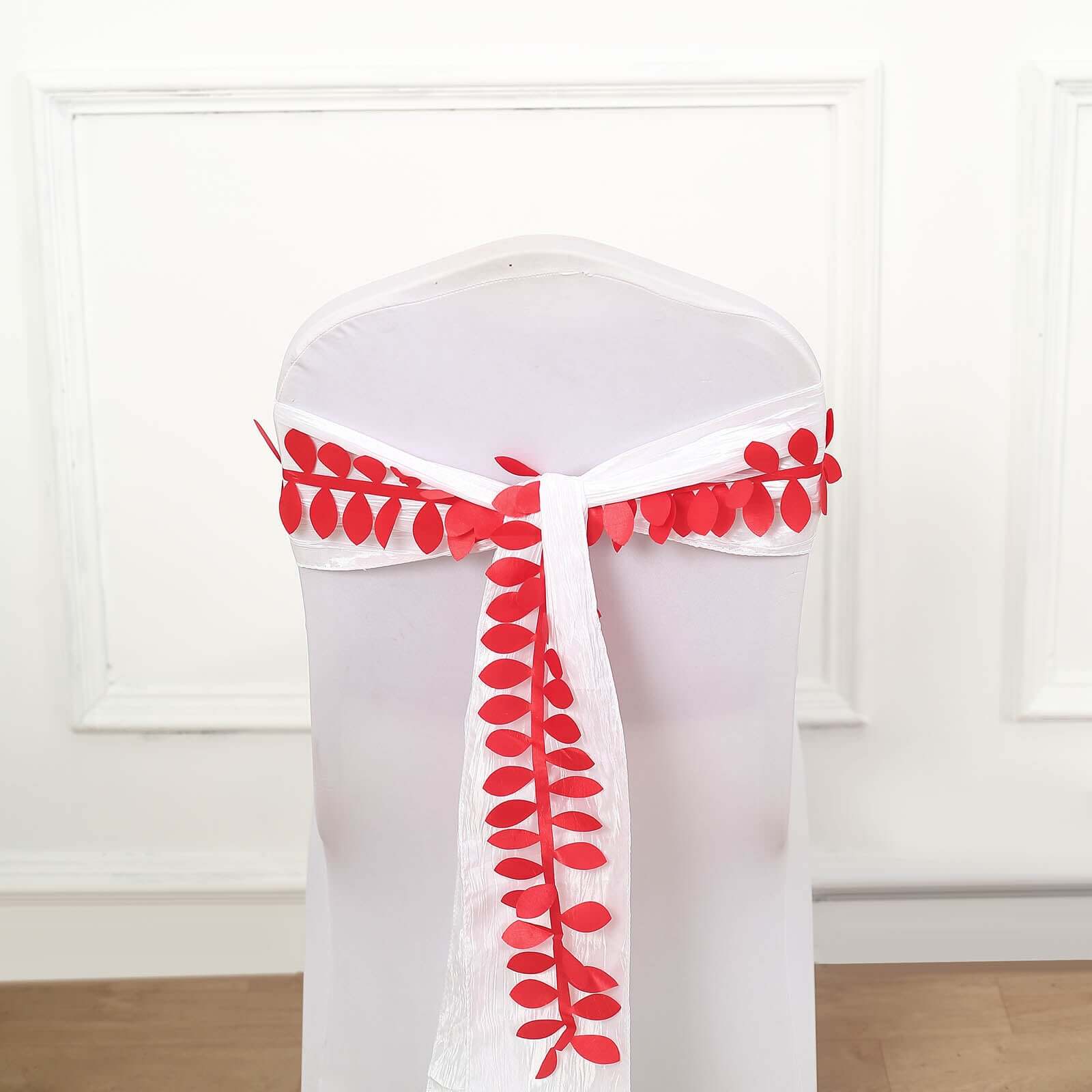 Leaf Petal Taffeta Ribbon Sash Red 50ft 4" - Artificial DIY Fabric Garland - Image 2