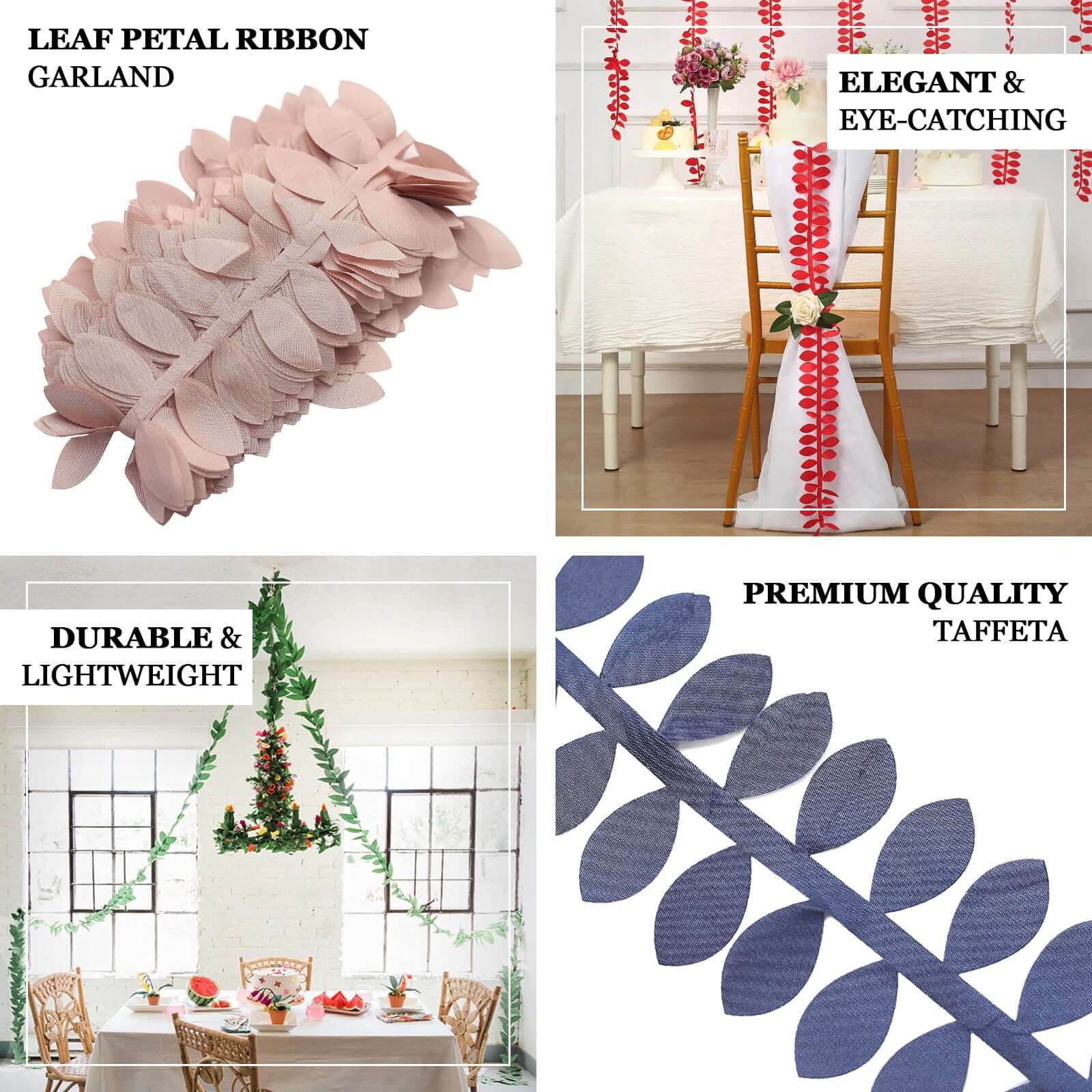 Leaf Petal Taffeta Ribbon Sash Red 50ft 4" - Artificial DIY Fabric Garland - Image 3