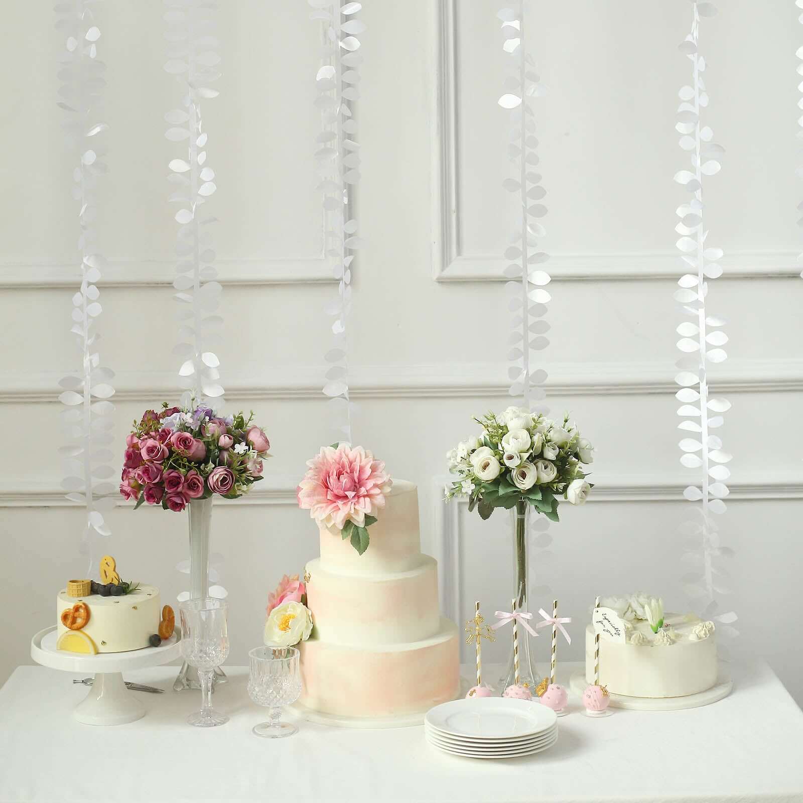 Leaf Petal Taffeta Ribbon Sash White 50ft 4" - Artificial DIY Fabric Garland for Decorations - Image 8