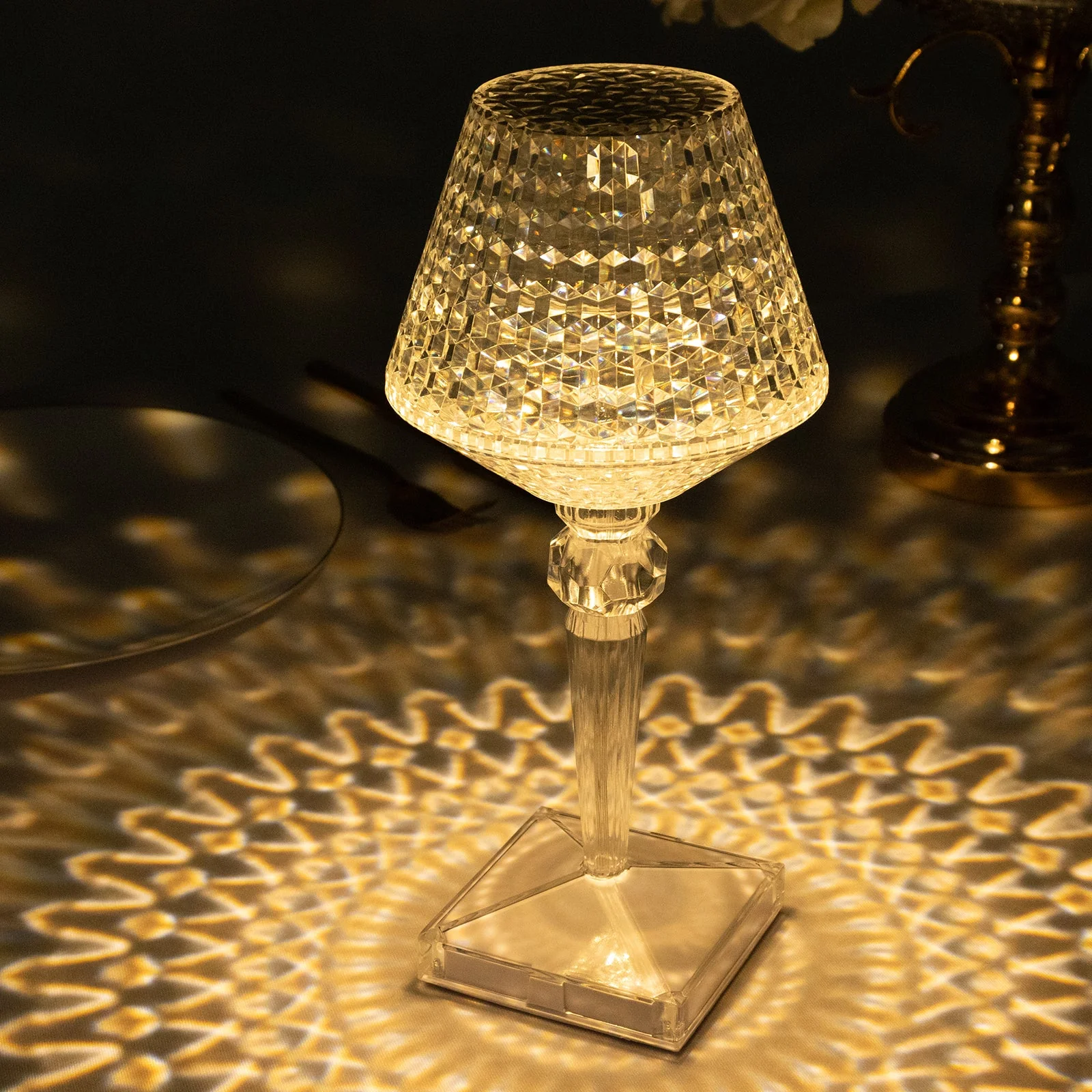 LED Acrylic Crystal Table Lamp 10" Cup Shape Design - Color Changing Cordless Rechargeable Touch Control Accent Light - Image 7