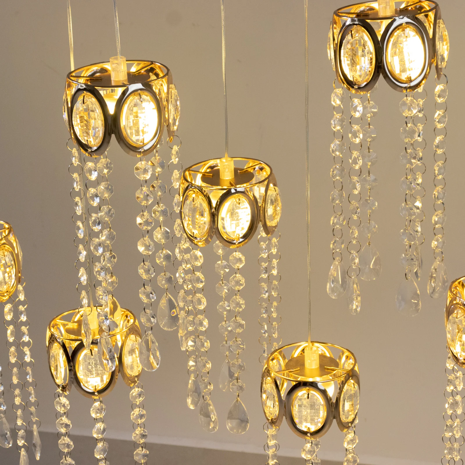 LED Crystal String Lights, Gold Oval Frame with Hanging Teardrop Pendants, Warm White Plug-in Chandelier Décor - Image 3