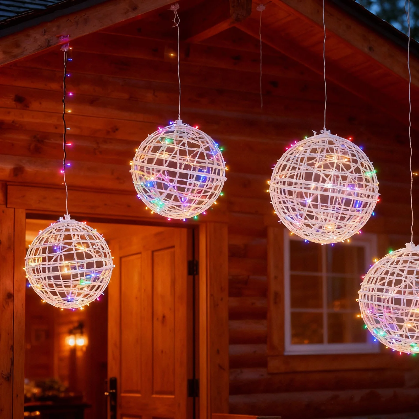 4 Pack 15" LED Lighted Decorative Sphere Balls – White Woven Rattan Orbs, 400 Multicolor LEDs, 8 Lighting Modes, End-to-End Connectable, Plug-In - Image 9