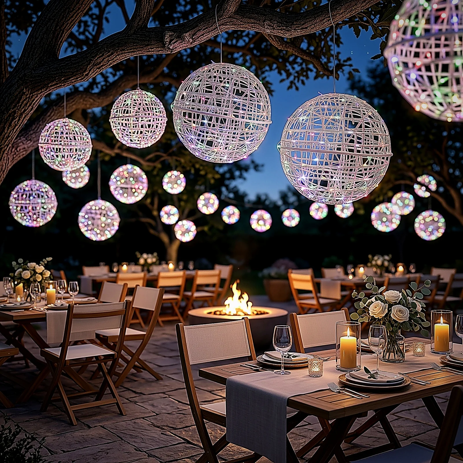 4 Pack 19" LED Lighted Decorative Sphere Balls – White Woven Rattan Orbs, 520 Multicolor LEDs, 8 Lighting Modes, End-to-End Connectable, Plug-In