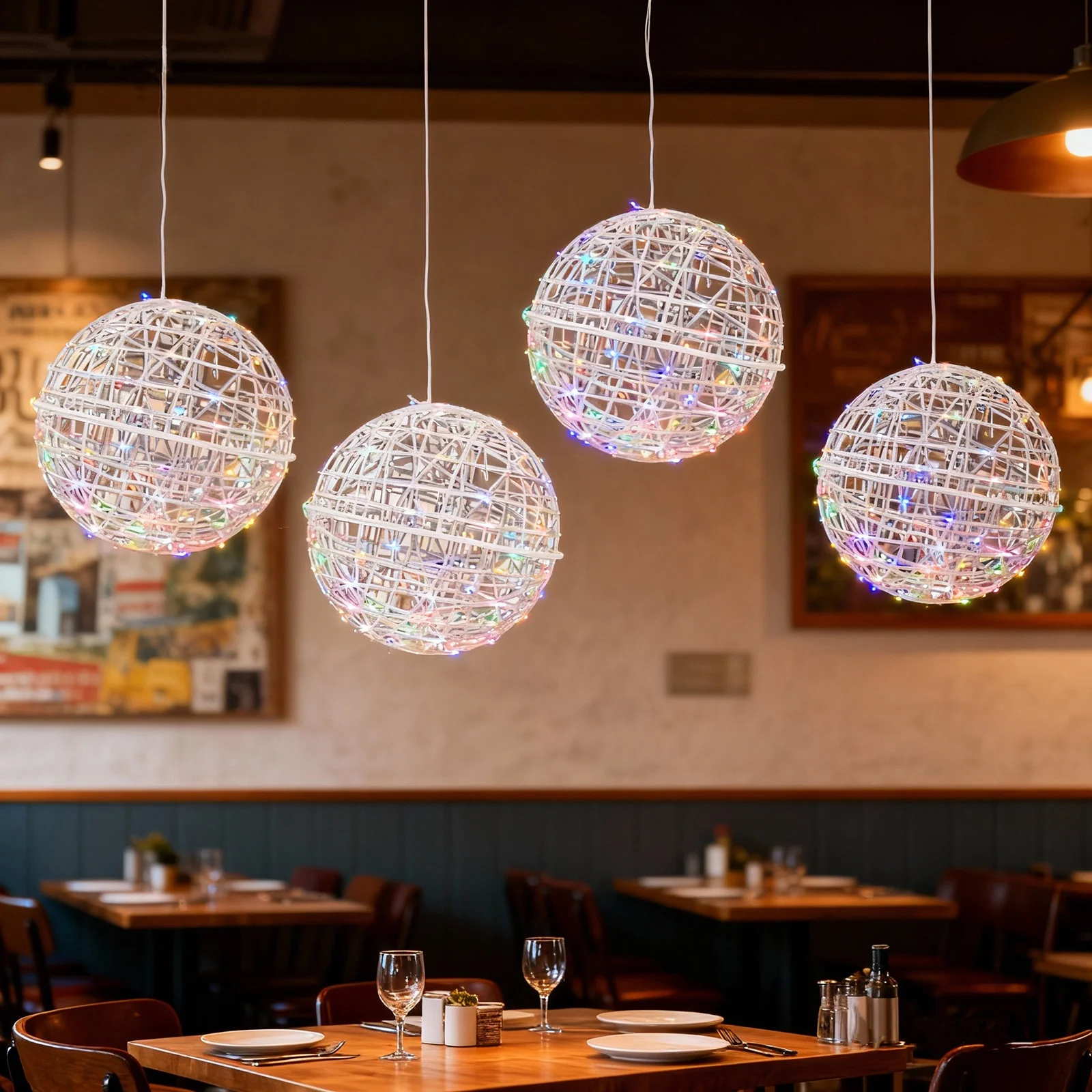 4 Pack 19" LED Lighted Decorative Sphere Balls – White Woven Rattan Orbs, 520 Multicolor LEDs, 8 Lighting Modes, End-to-End Connectable, Plug-In - Image 8