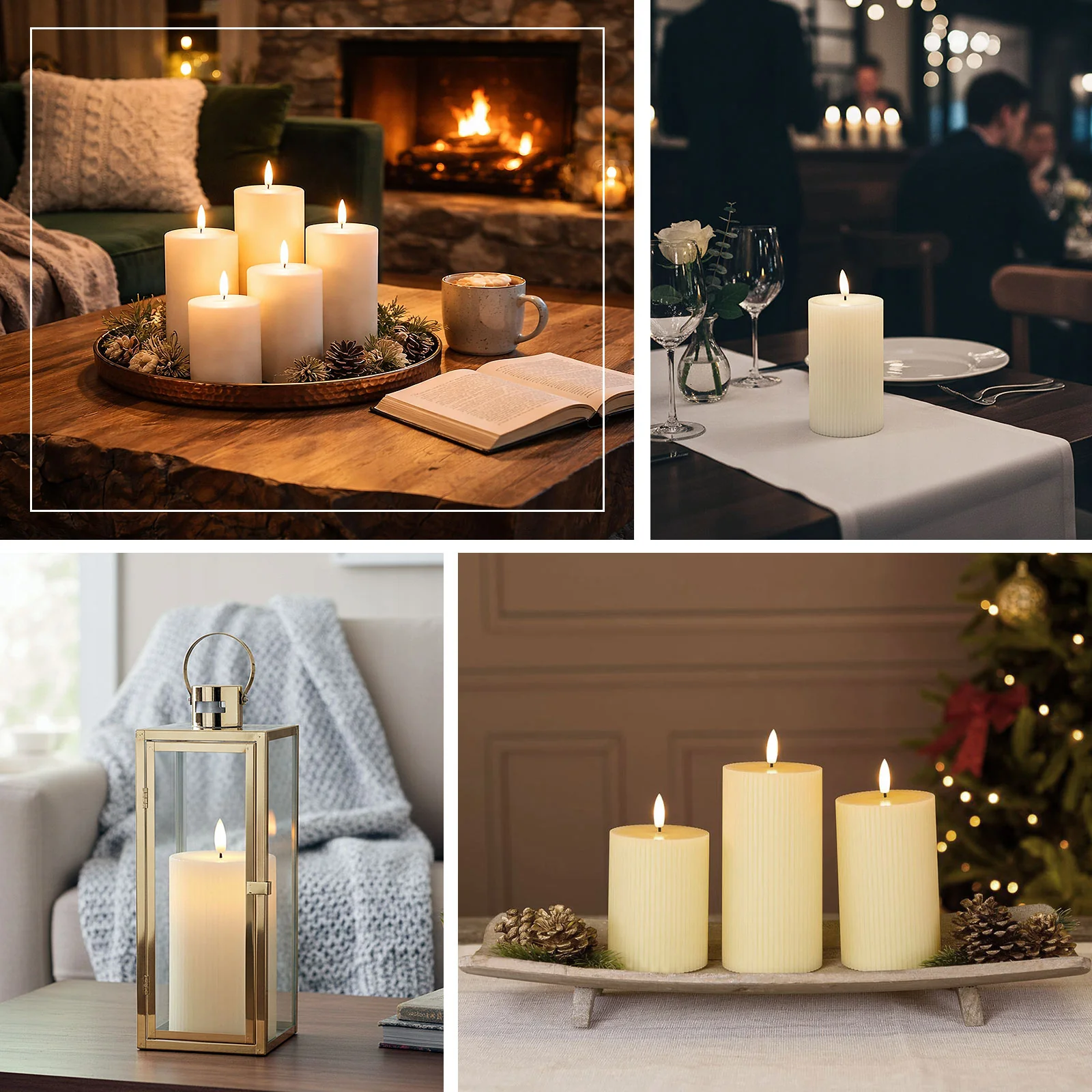 Set of 5 White LED Flameless Pillar Candles – Battery Operated Flickering Candles, Real Wax Exterior, Ribbed Design, 4″–8″, Warm White - Image 5