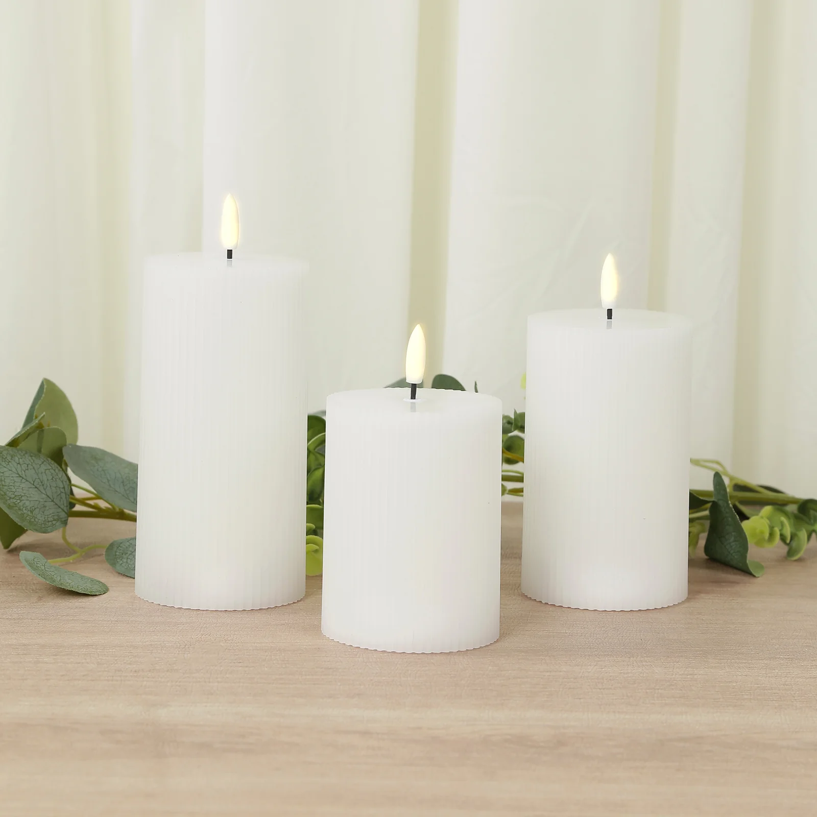 Set of 5 White LED Flameless Pillar Candles – Battery Operated Flickering Candles, Real Wax Exterior, Ribbed Design, 4″–8″, Warm White - Image 8