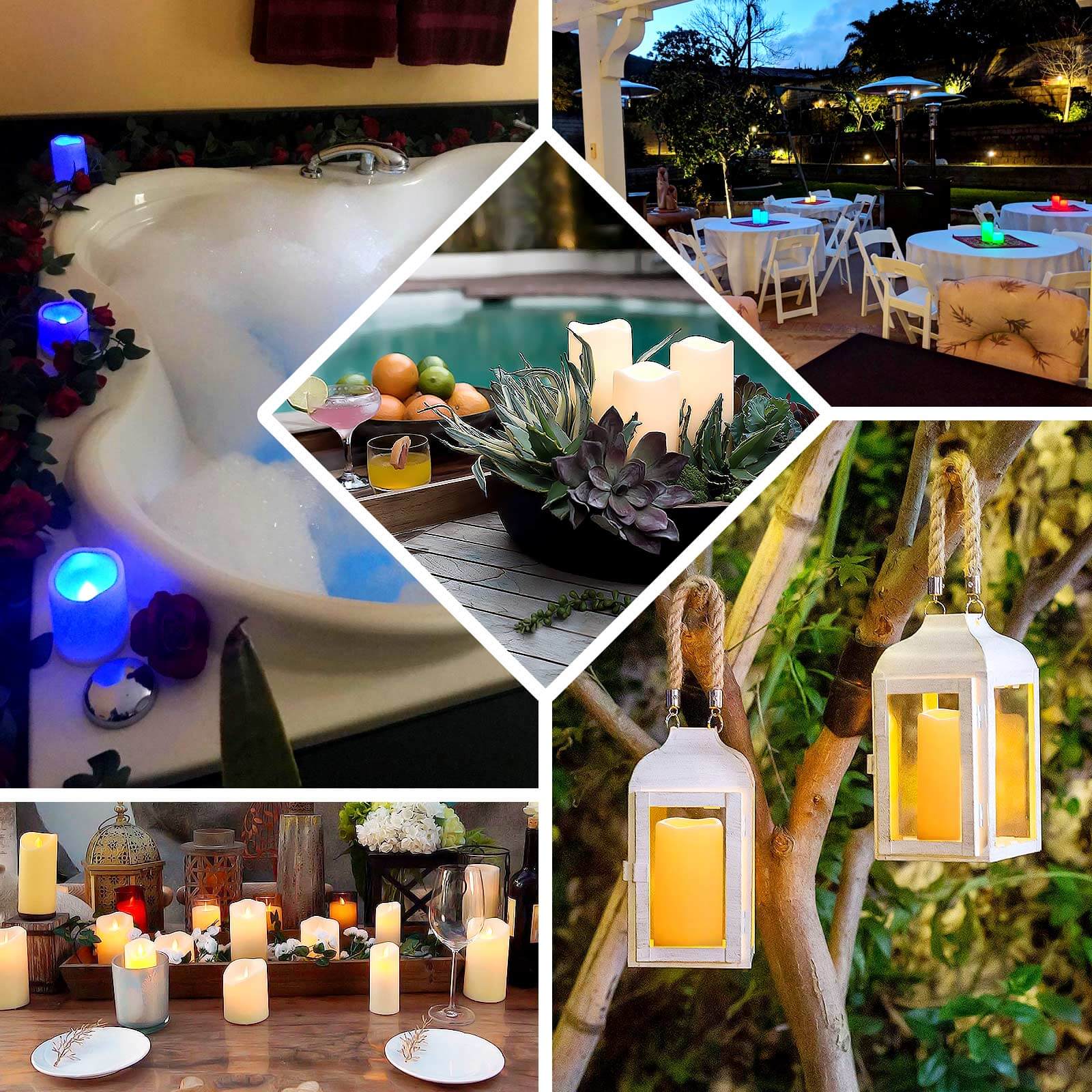 Set of 5 LED Pillar Candles Ivory 4", 5", 6" - Color Changing Flickering Battery Operated With Remote - Image 5