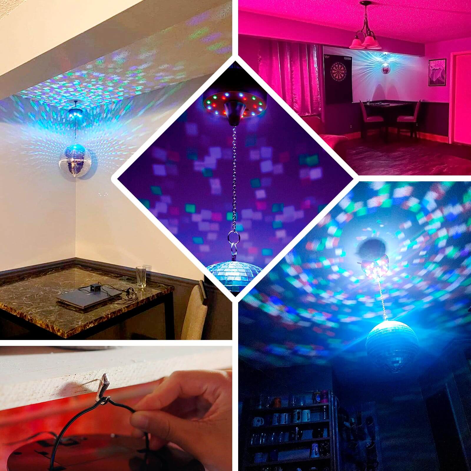 LED Light Rotating Heavy Duty Motor For Hanging Mirror Disco Ball, 5 RPM Battery Operated Motor With 8" Hanging Chain - Image 4