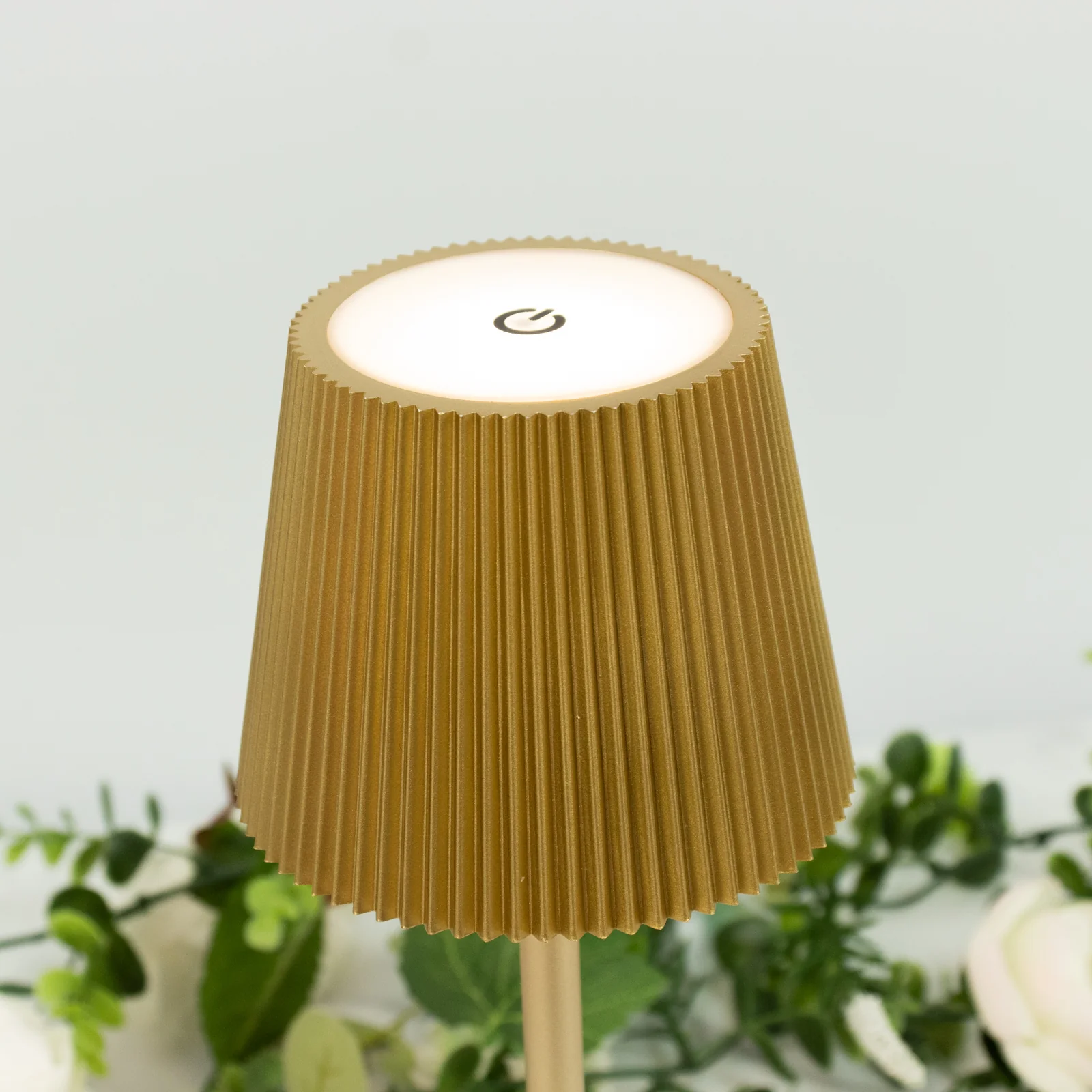 Heavy Duty LED Table Lamp, Cordless Gold Metal Commercial Grade USB Rechargeable 1500mAh Touch Control Lamp, Adjustable Height 9"/14", 3 Color Modes, Dimmable, Ribbed Shade - Image 6